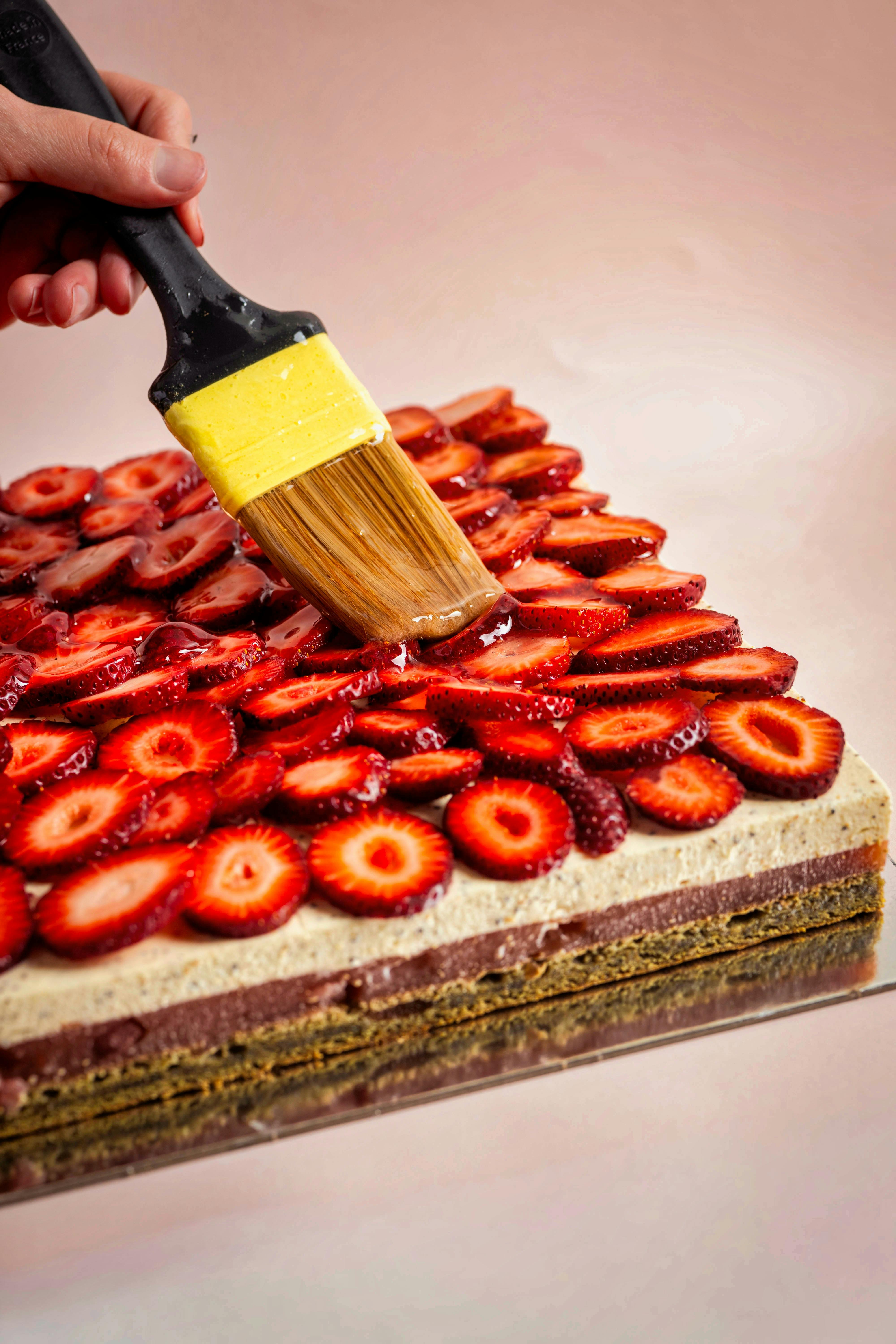 Glazing the Strawberry Watermelon Cake