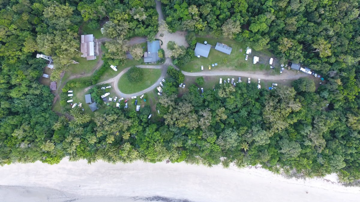 Aerial view of Cape Tribulation Camping, Cape Tribulation, Tropical North Qld