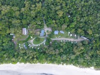 Aerial view of Cape Tribulation Camping, Cape Tribulation, Tropical North Qld