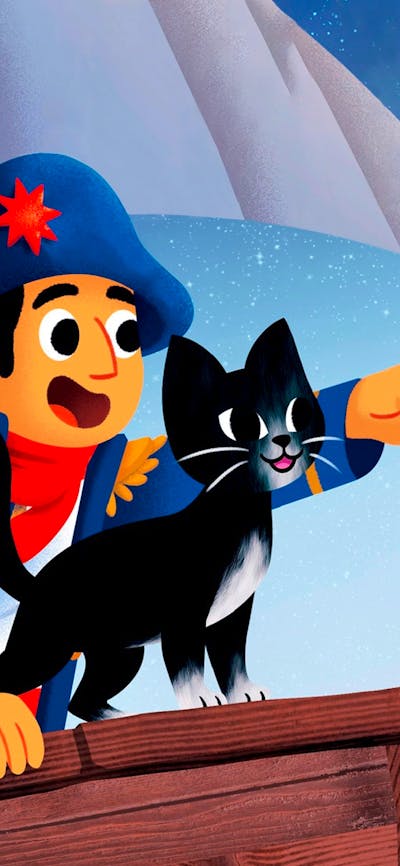 Illustration of Matthew Flinders and Trim the cat