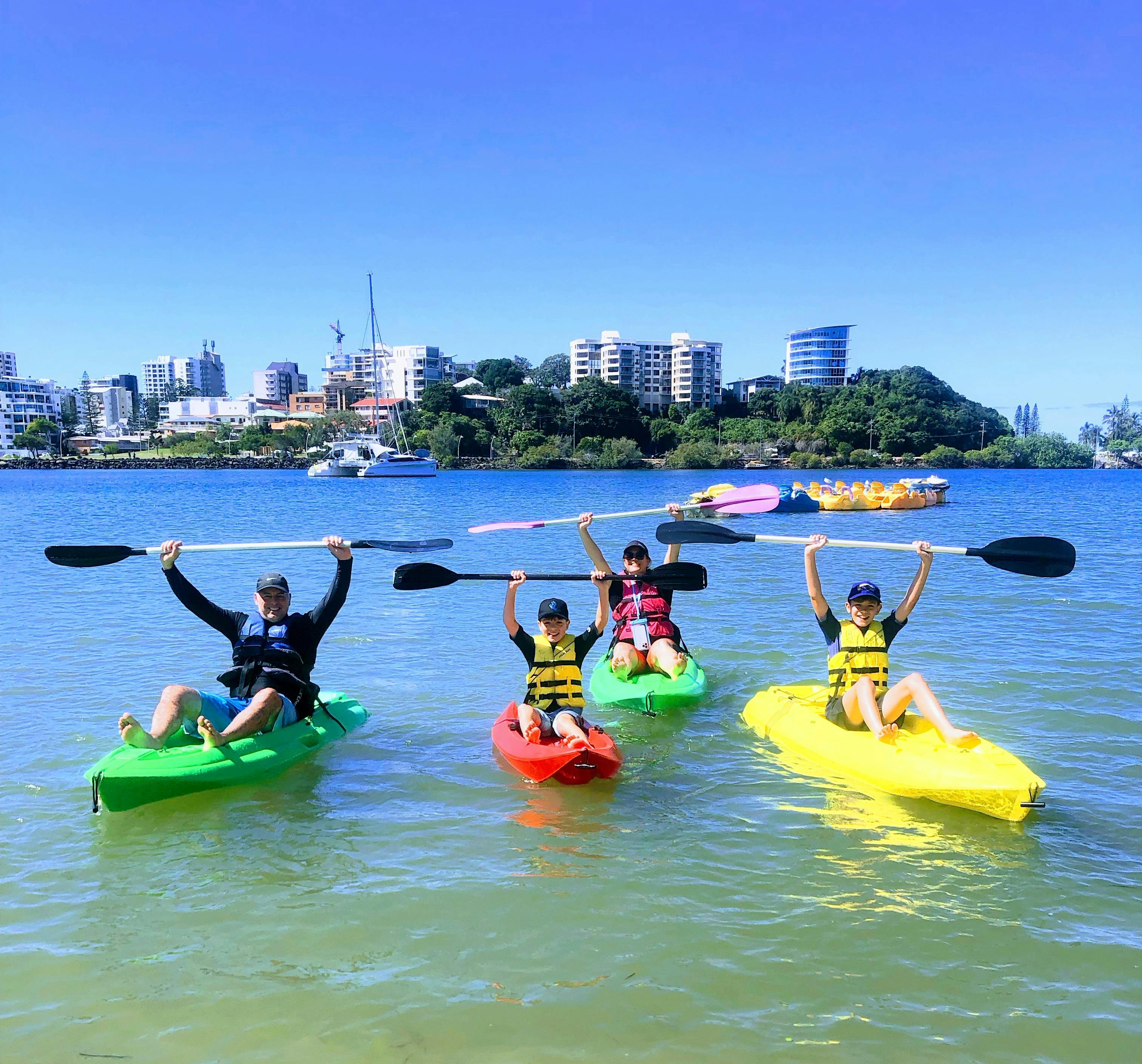 Family and friends kayak fun