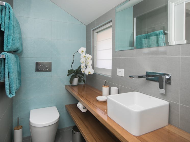 Cooks Hill Parkside Bathroom, with rainshower and heated floors.