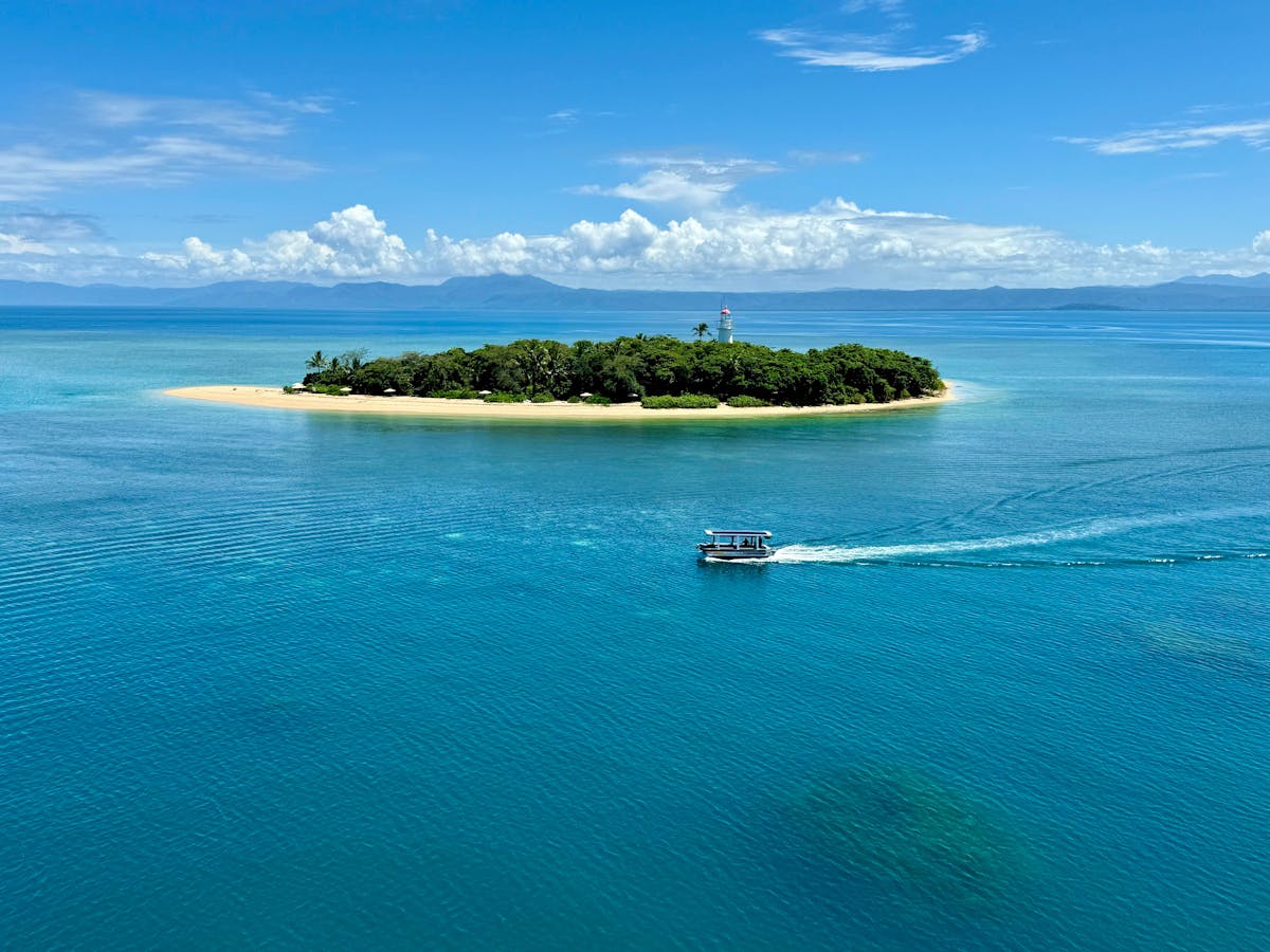 Electric Glass Bottom Boat 100% electric viewing the Low Isles Lagoon on the Great Barrier Reef