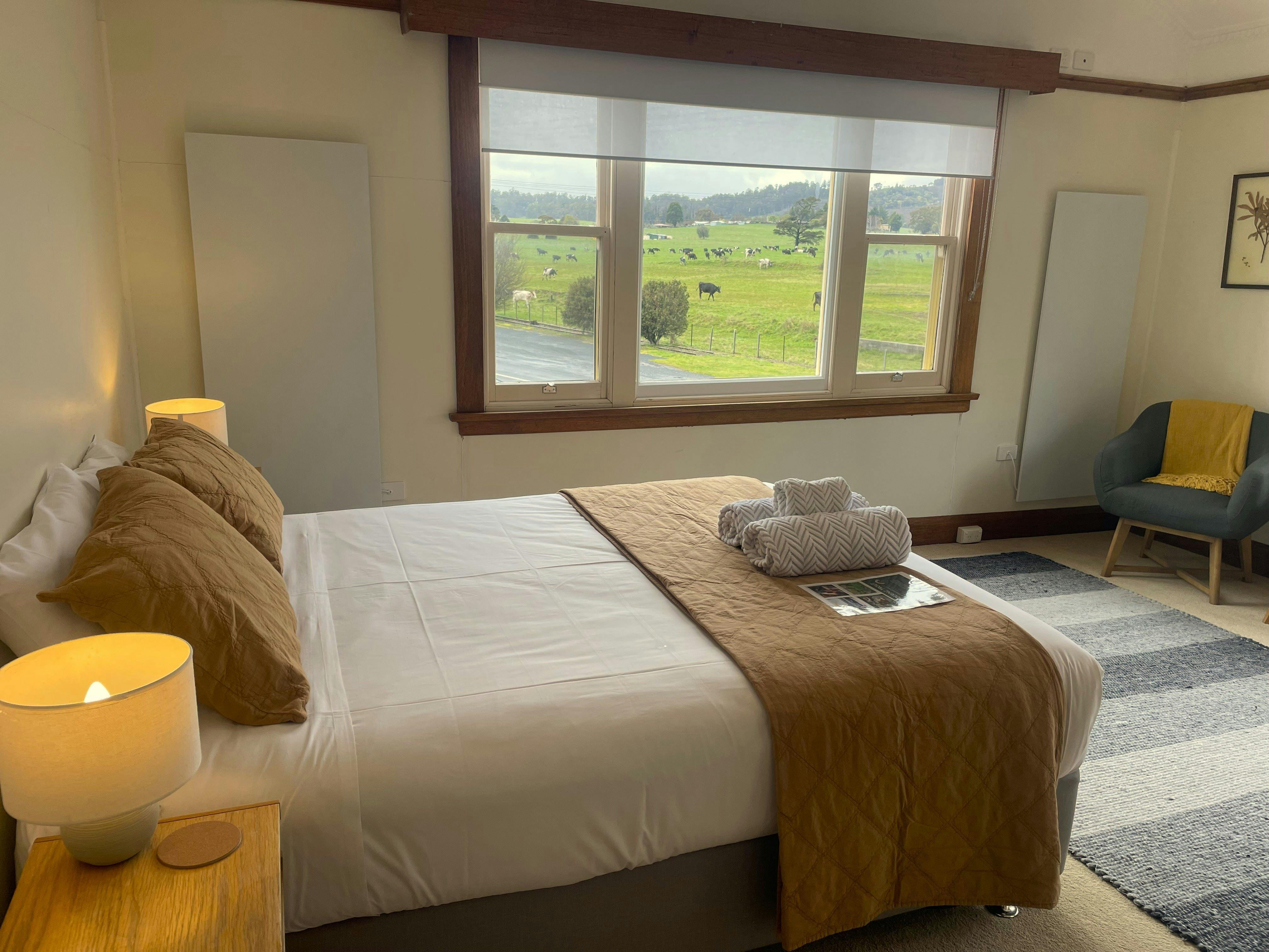 simple, comfortable with rural views out the window