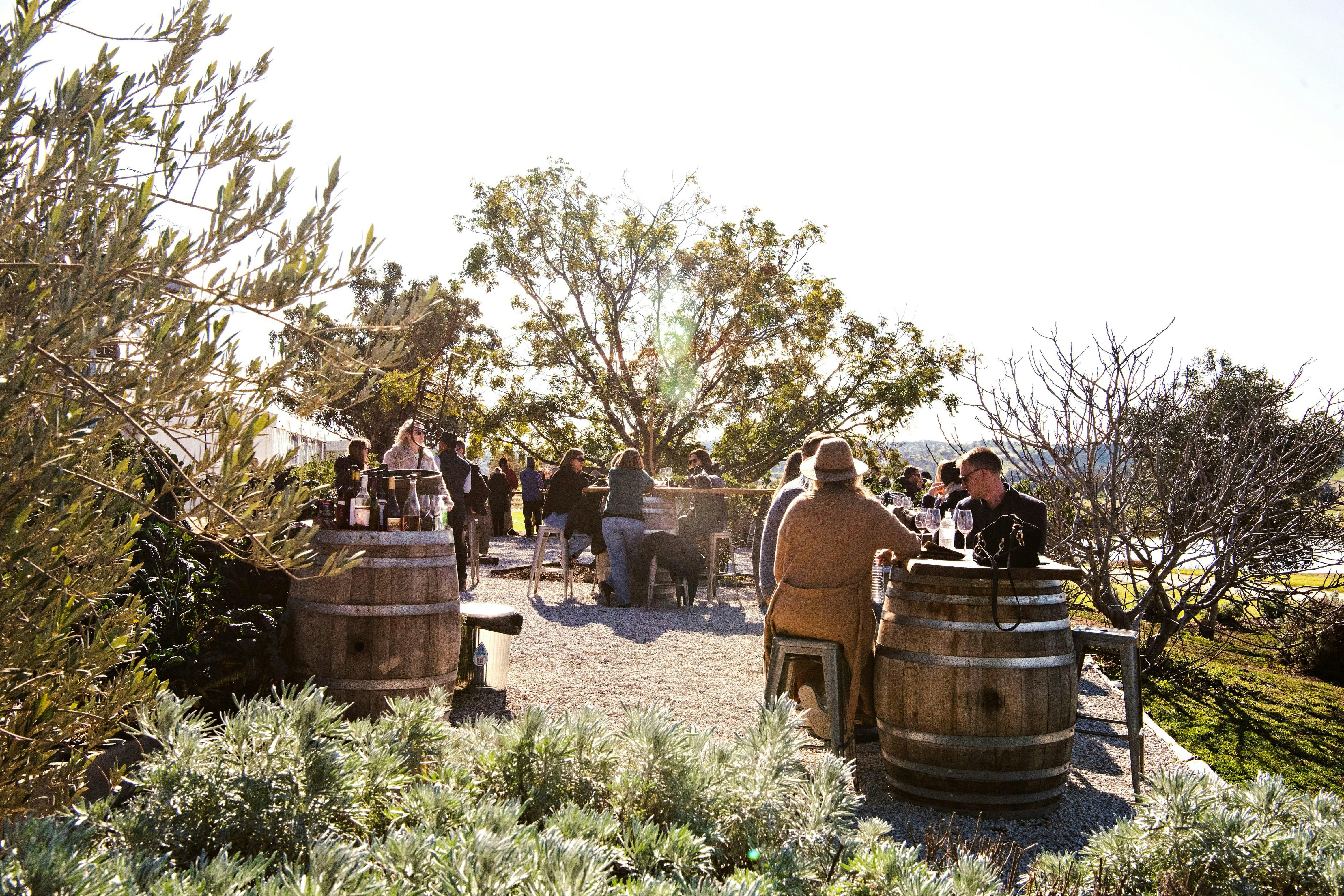Seating on  the terrace at Lowe cellar door