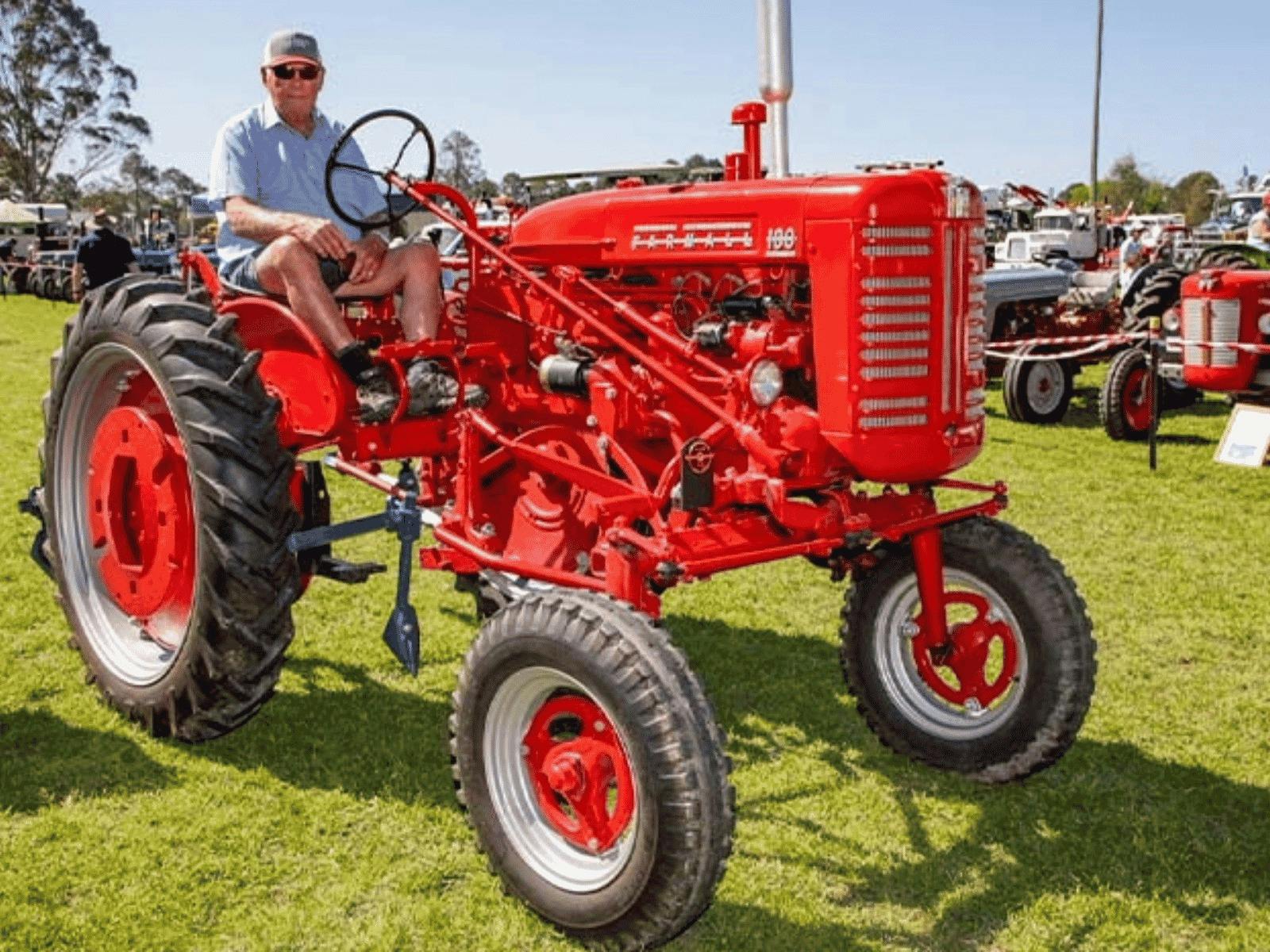 Bright red tractor on display, australian heritage on display