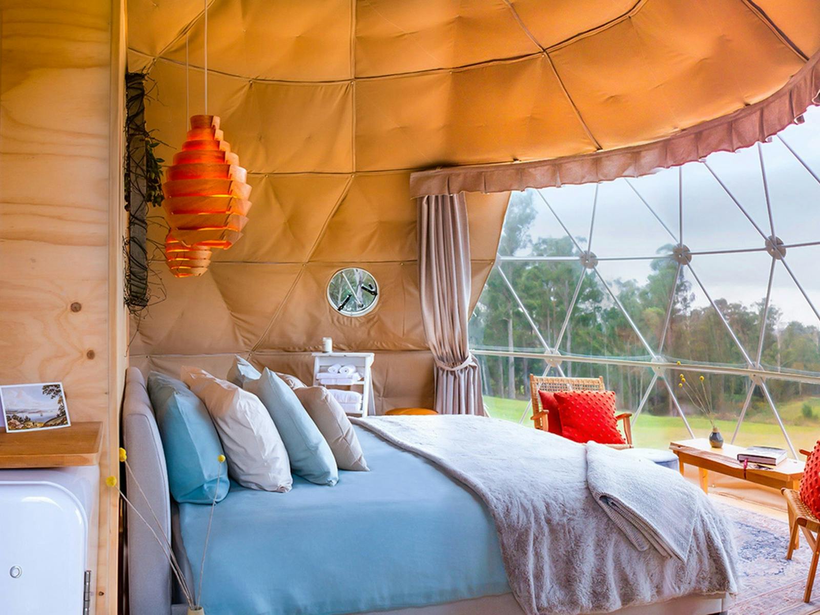 Domescapes geodesic dome glamping living room