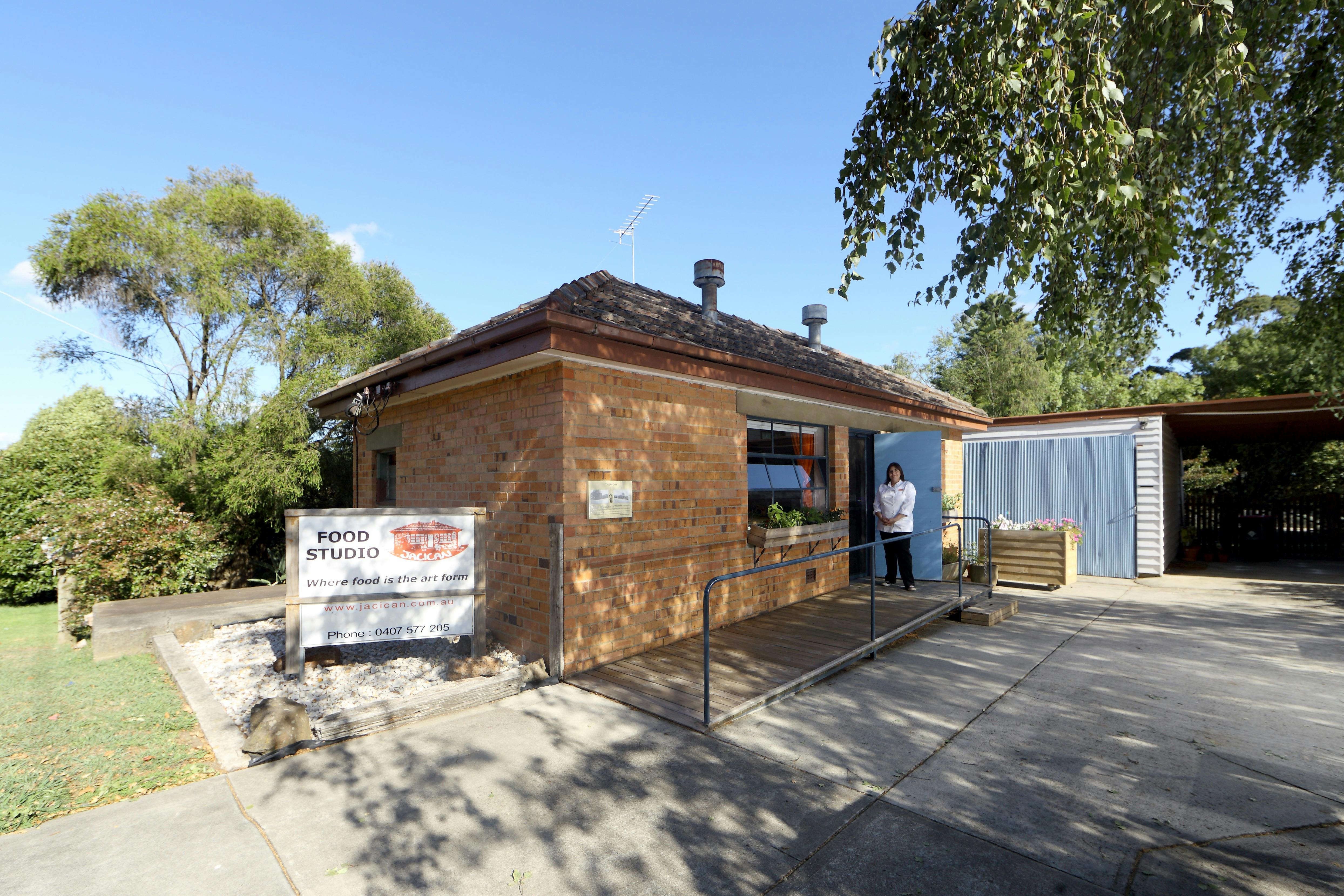 Orange brick building used for the Jacican cooking school and Food Studio in Mirboo North, Gippsland