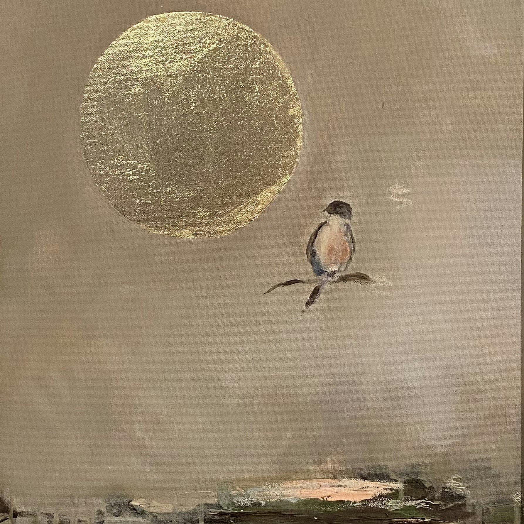 Contemporary painting with bird & moon