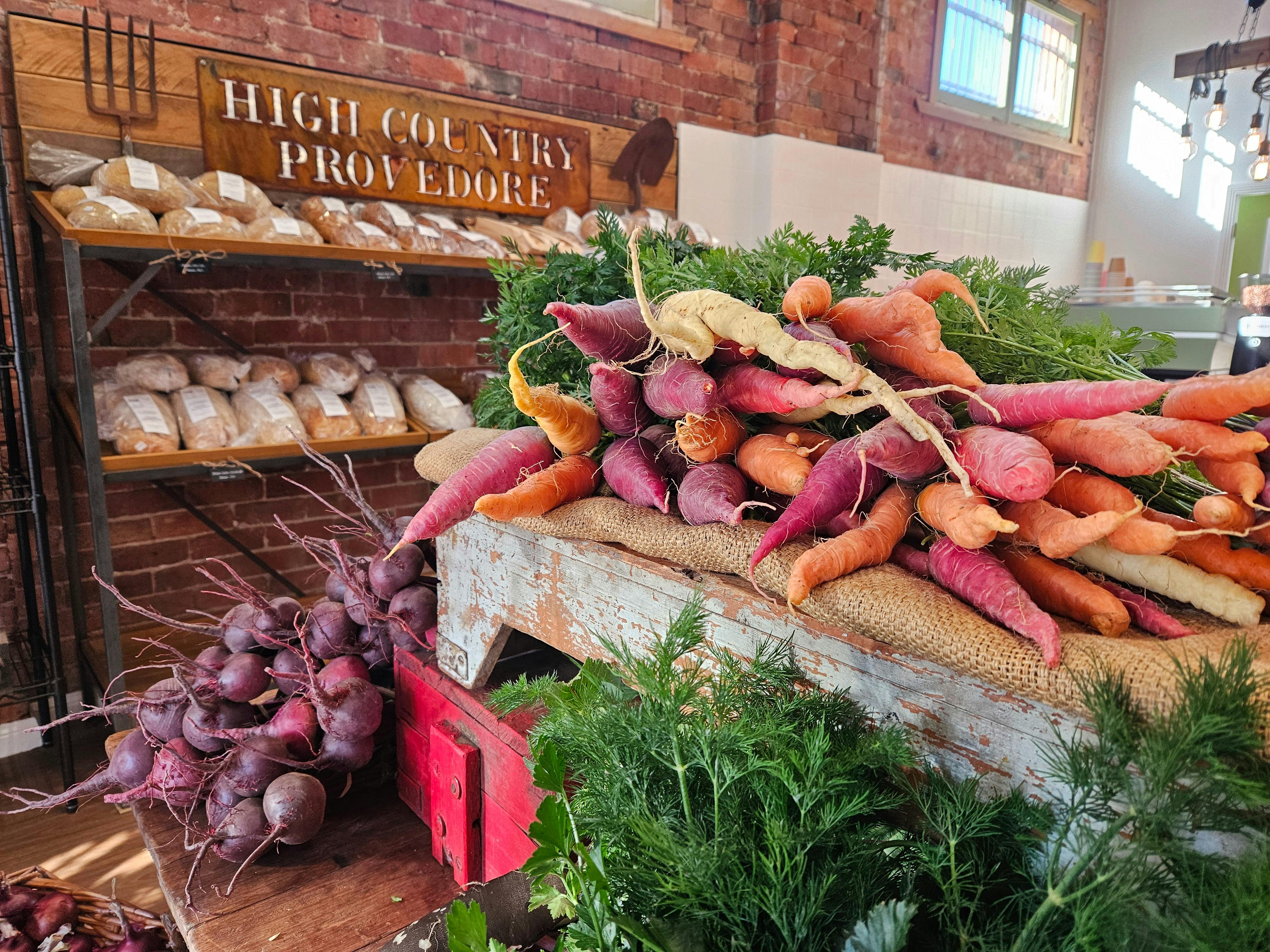 Veggies and bread at High Country Provedore