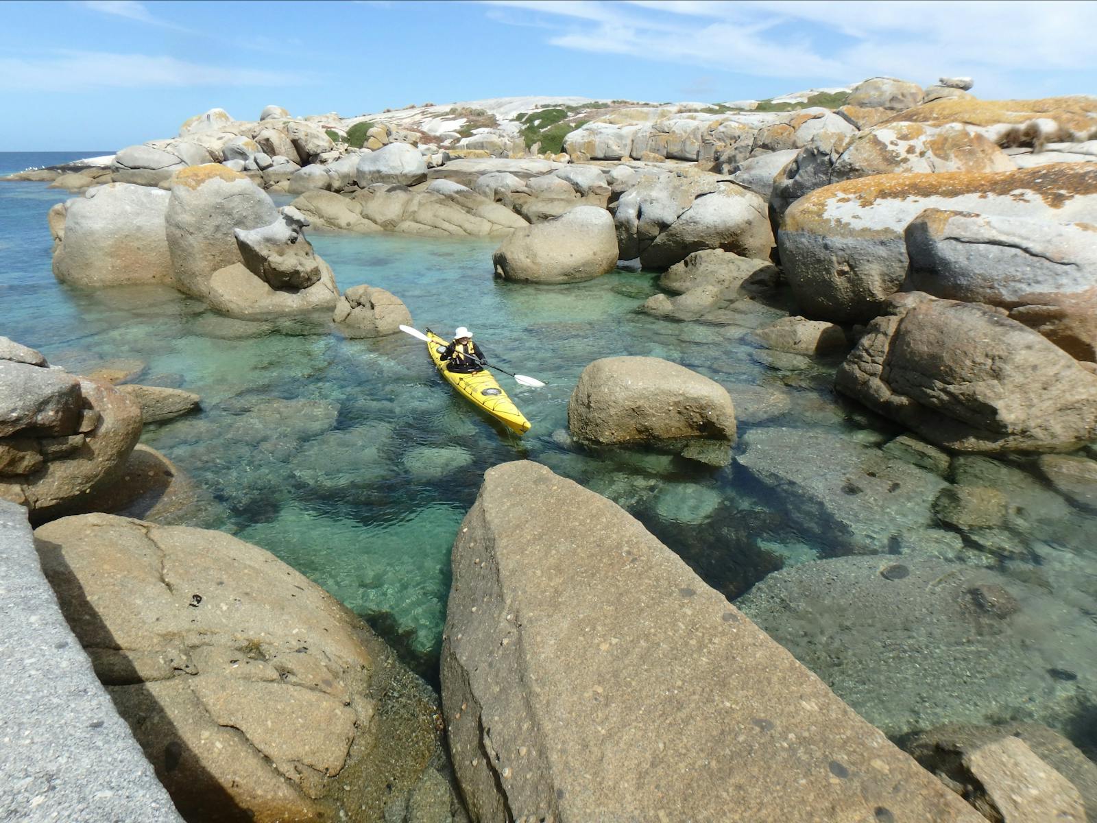 Kayaking amongst the rocks on Flinders Island