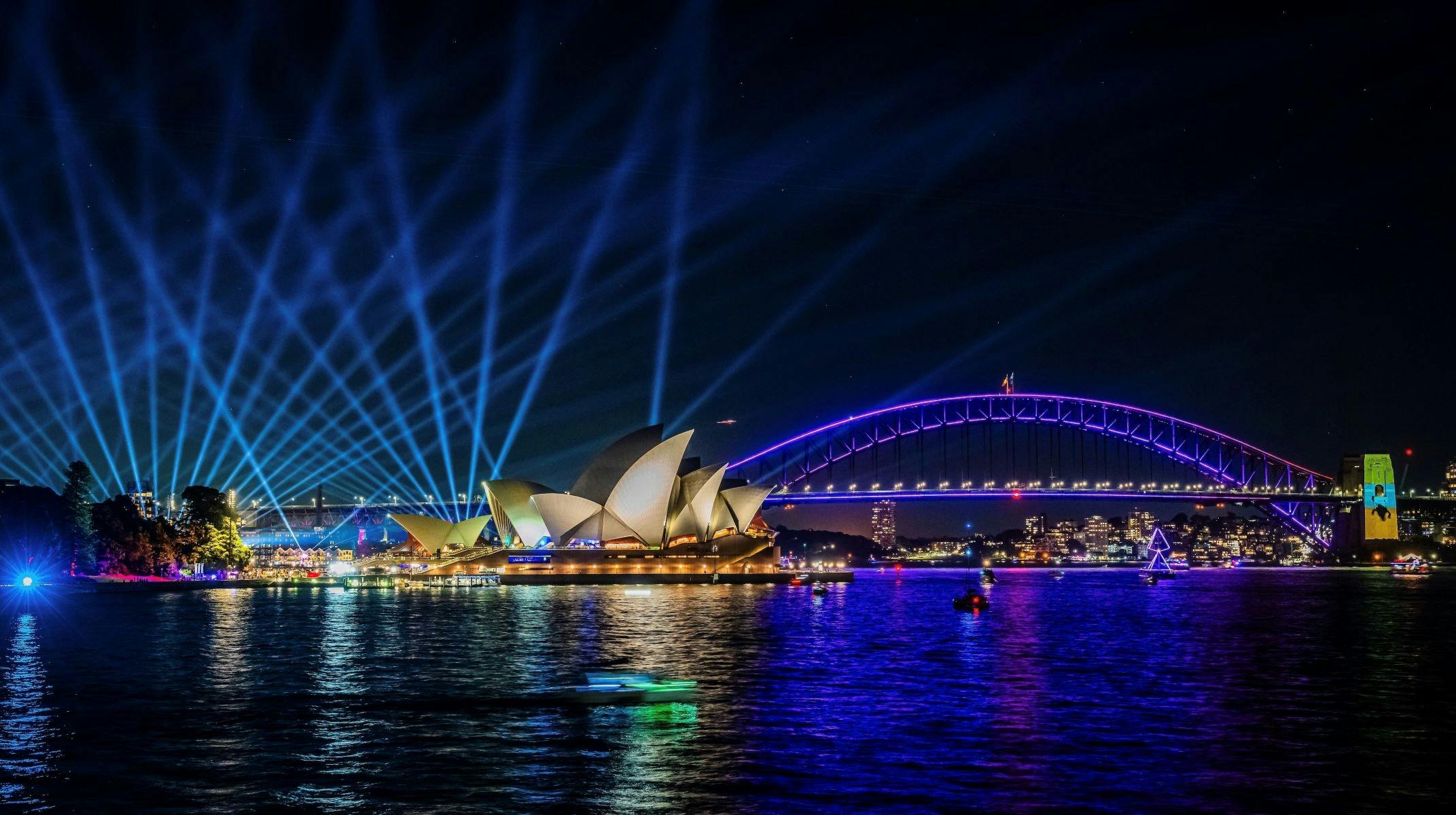 Blue and Purple Light Projections at Sydney Harbour