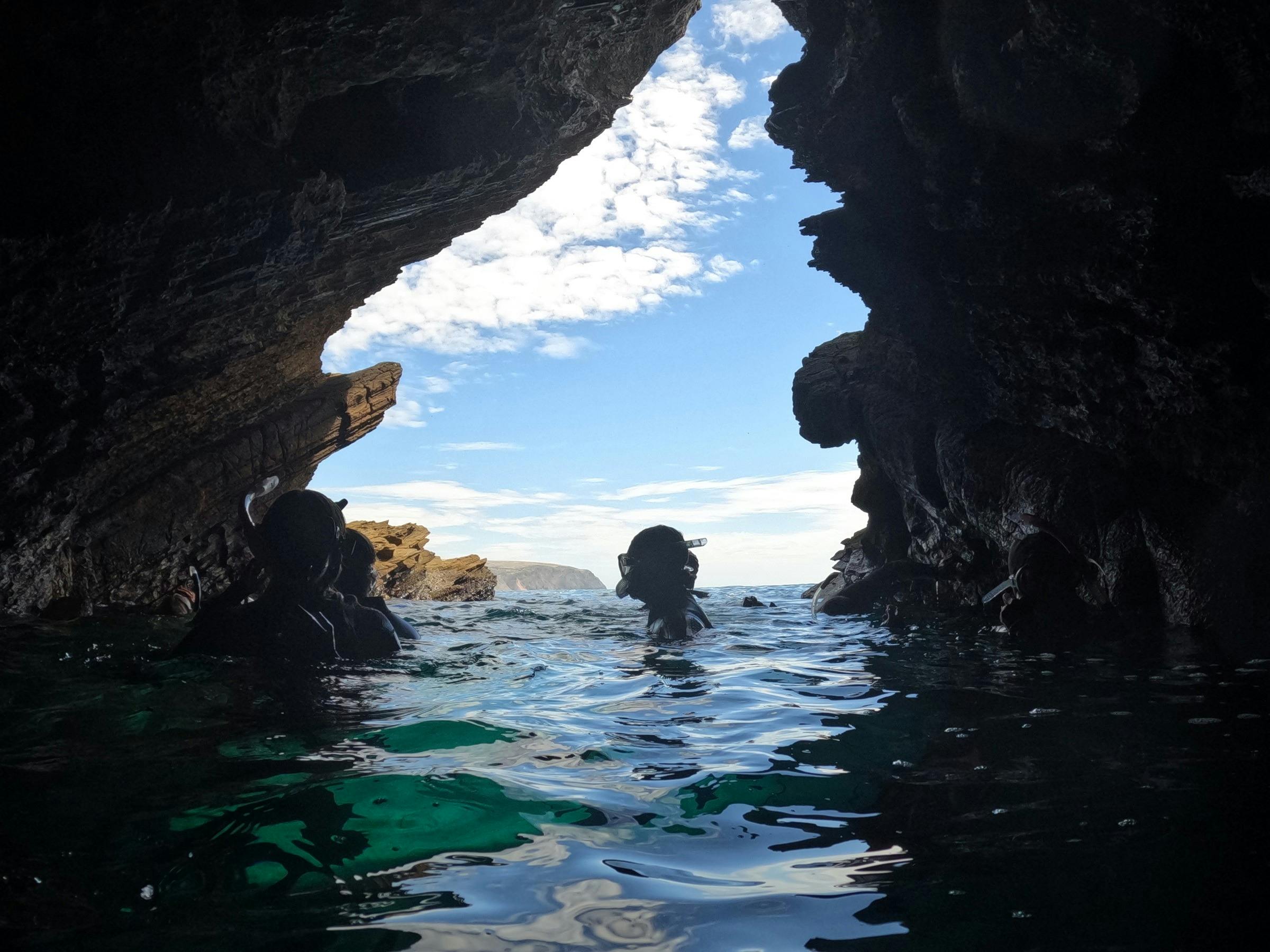 Open cave with snorkelers
