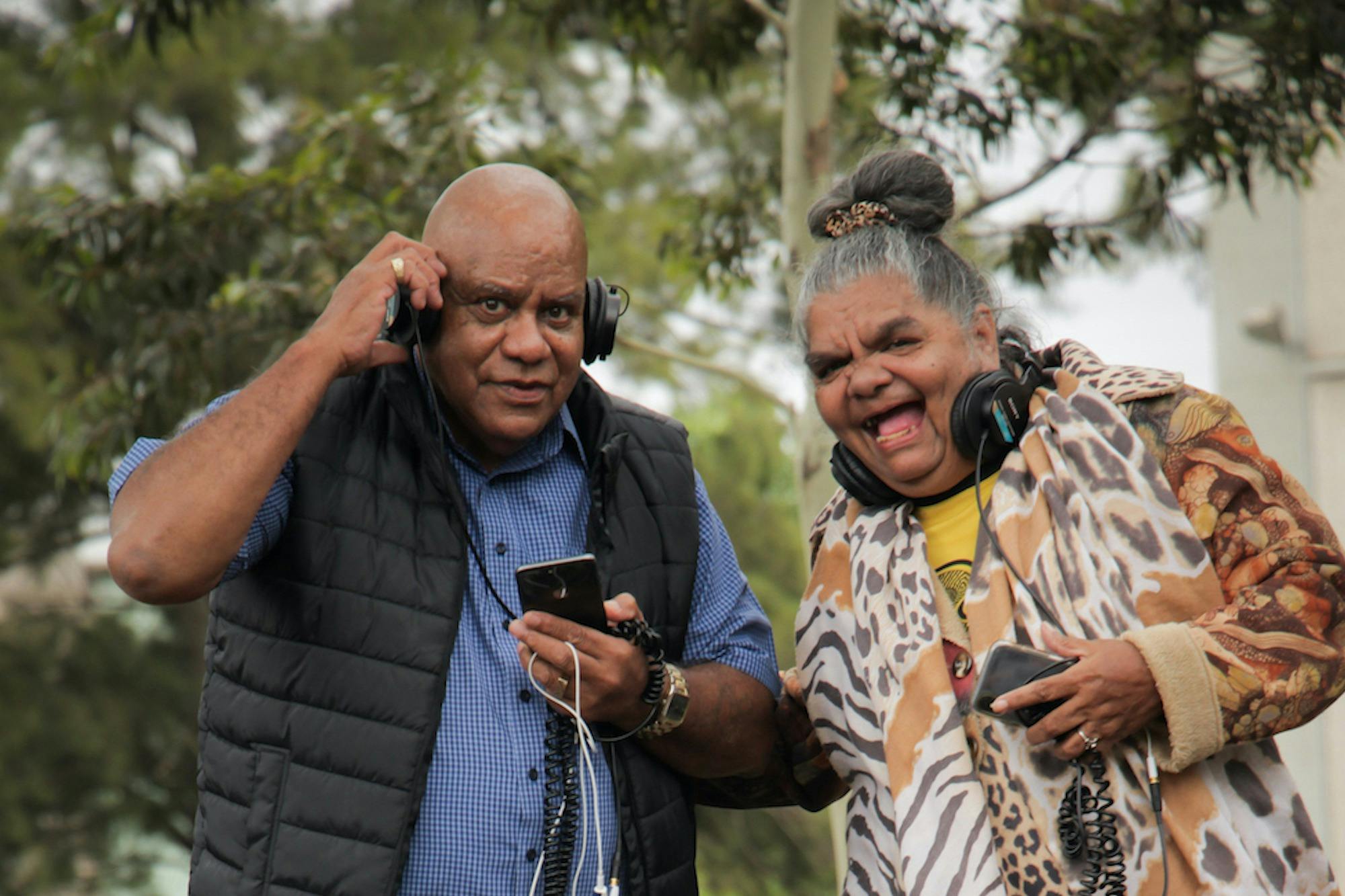Uncle Bobby Nicholls & Aunty Rieo Ellis Listening to the Yalinguth App