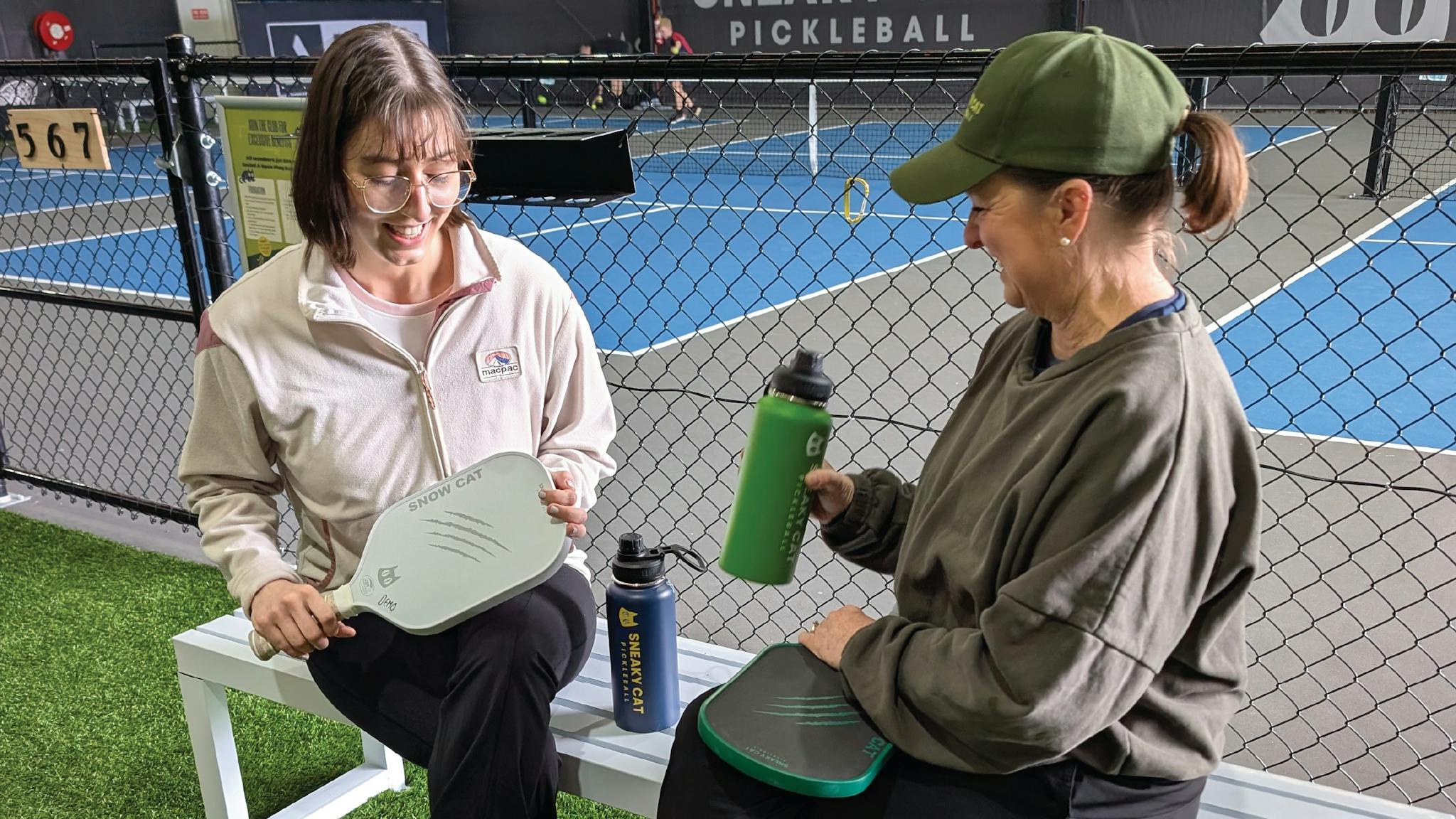 Sitting court side in the spacious waiting area.