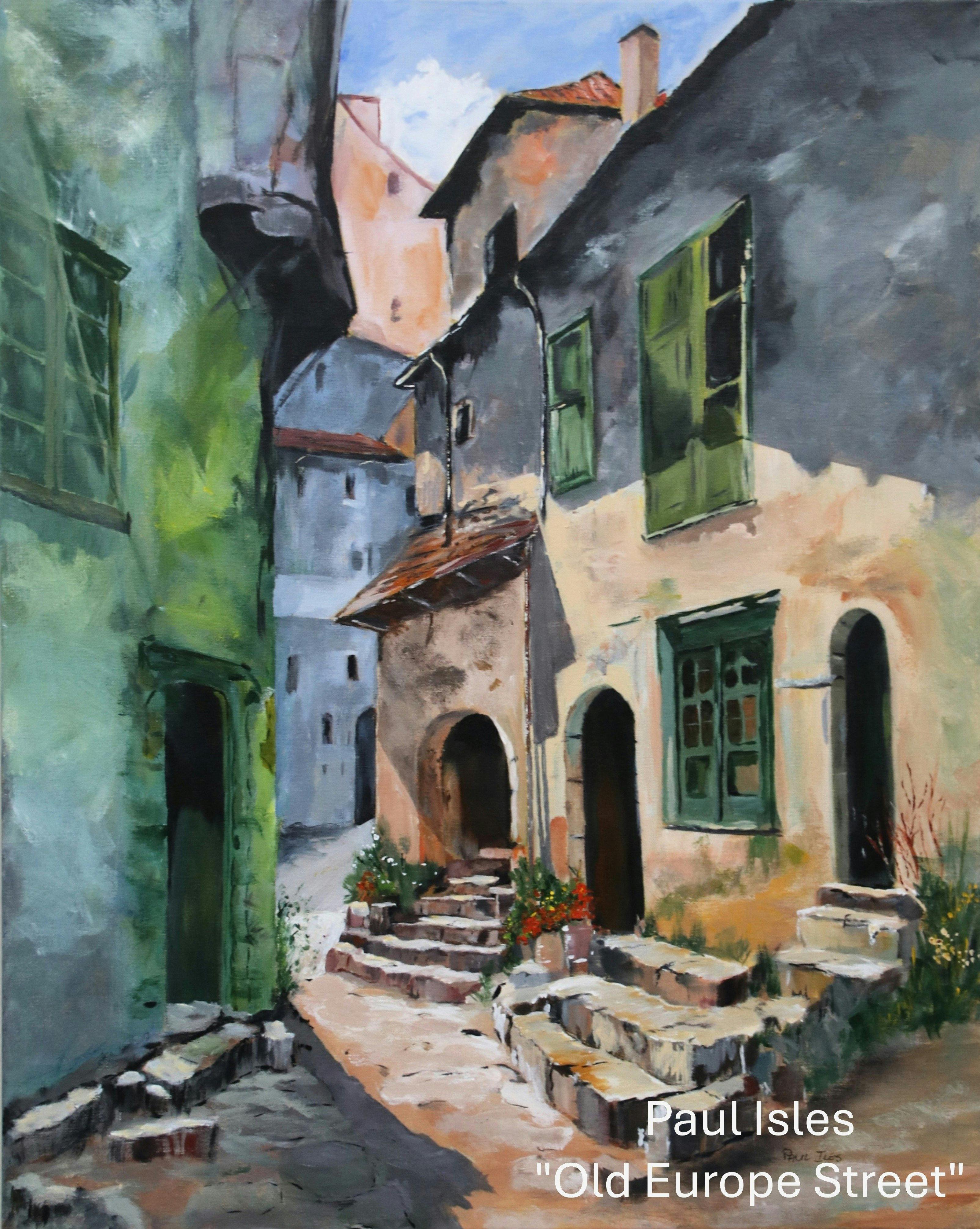 Painting of Old Europe Street by Paul Isles
