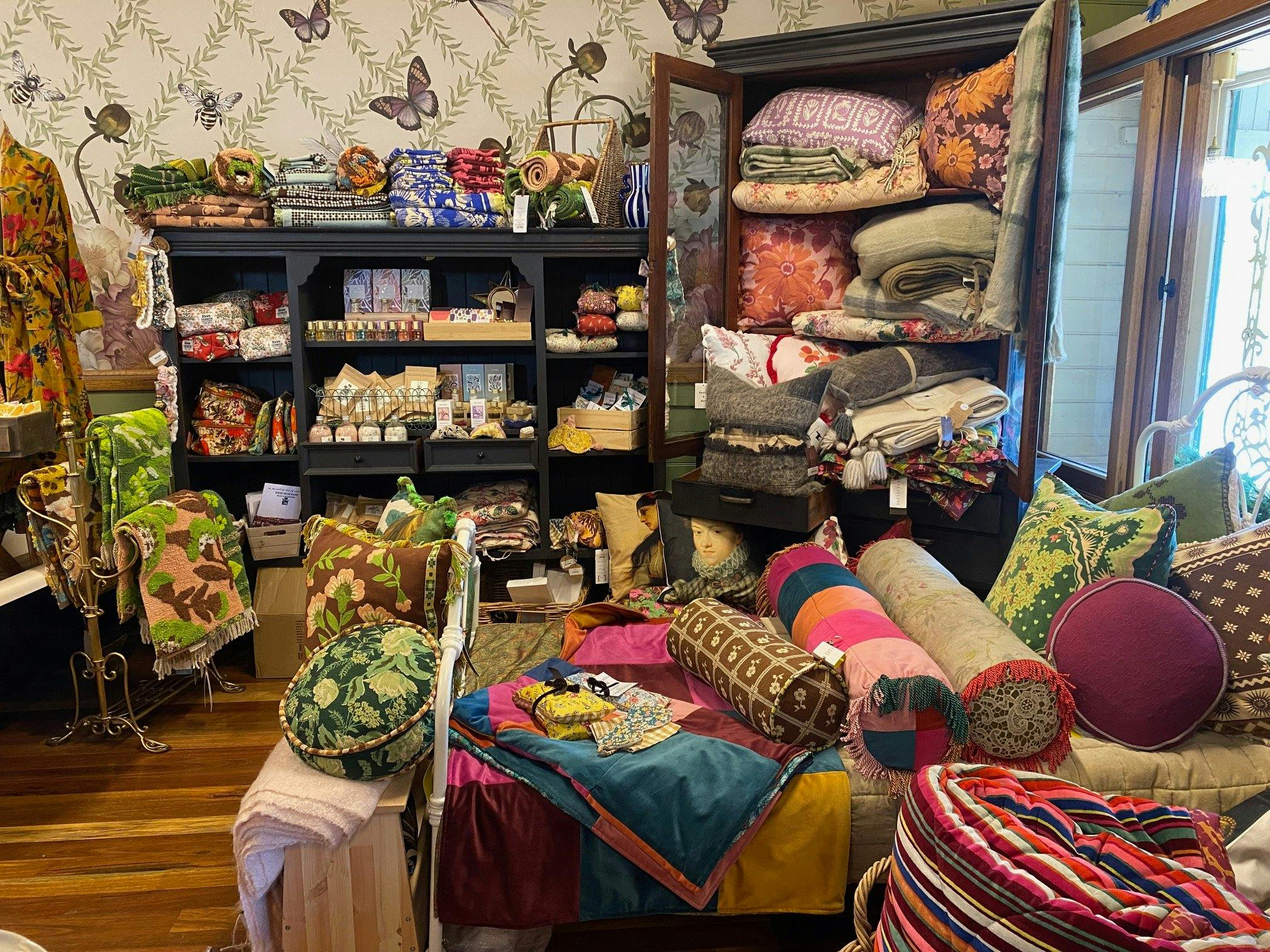 Sheets, pillows on display