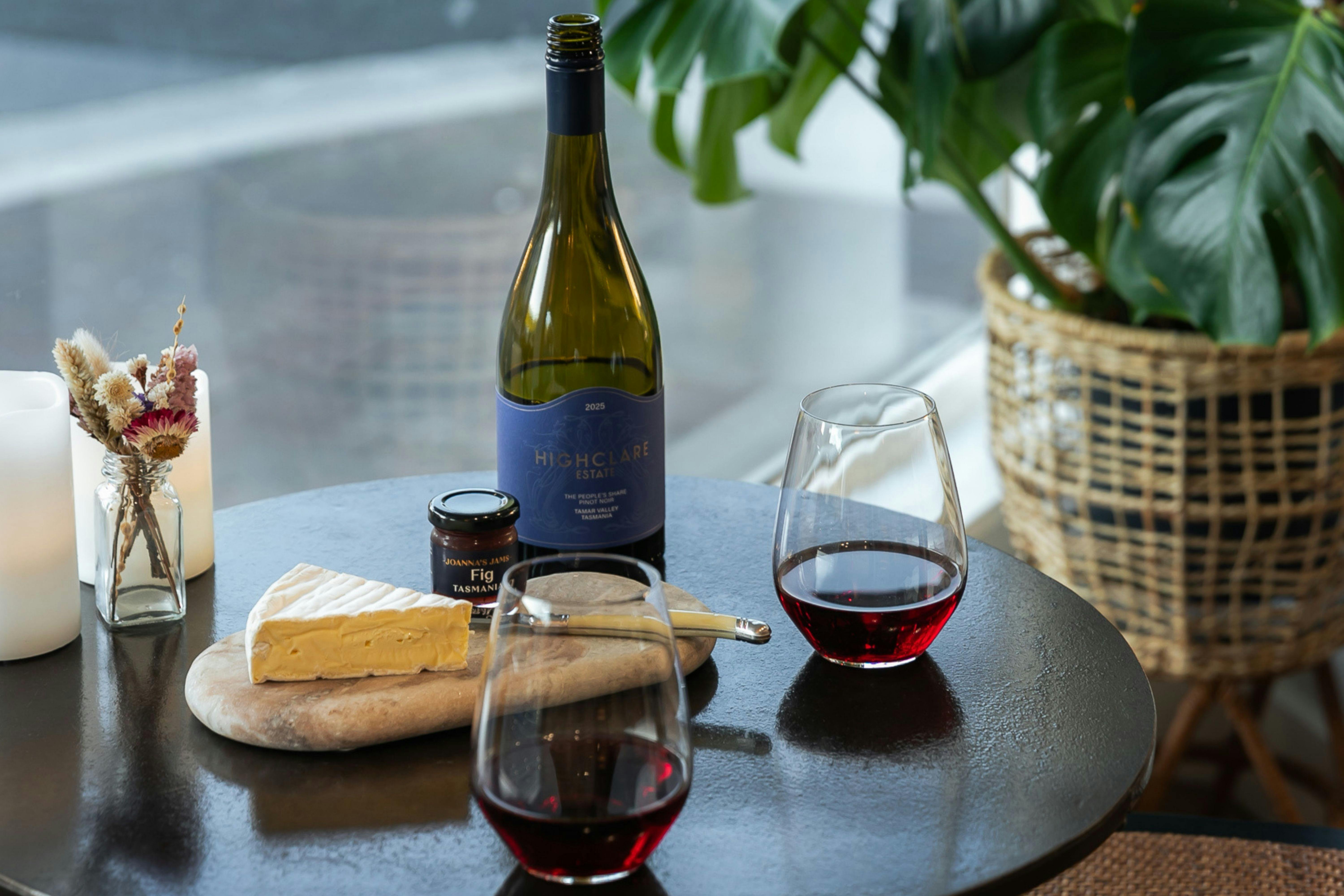 Highclare Estate Pinot Noir and cheese platter date night wine tasting