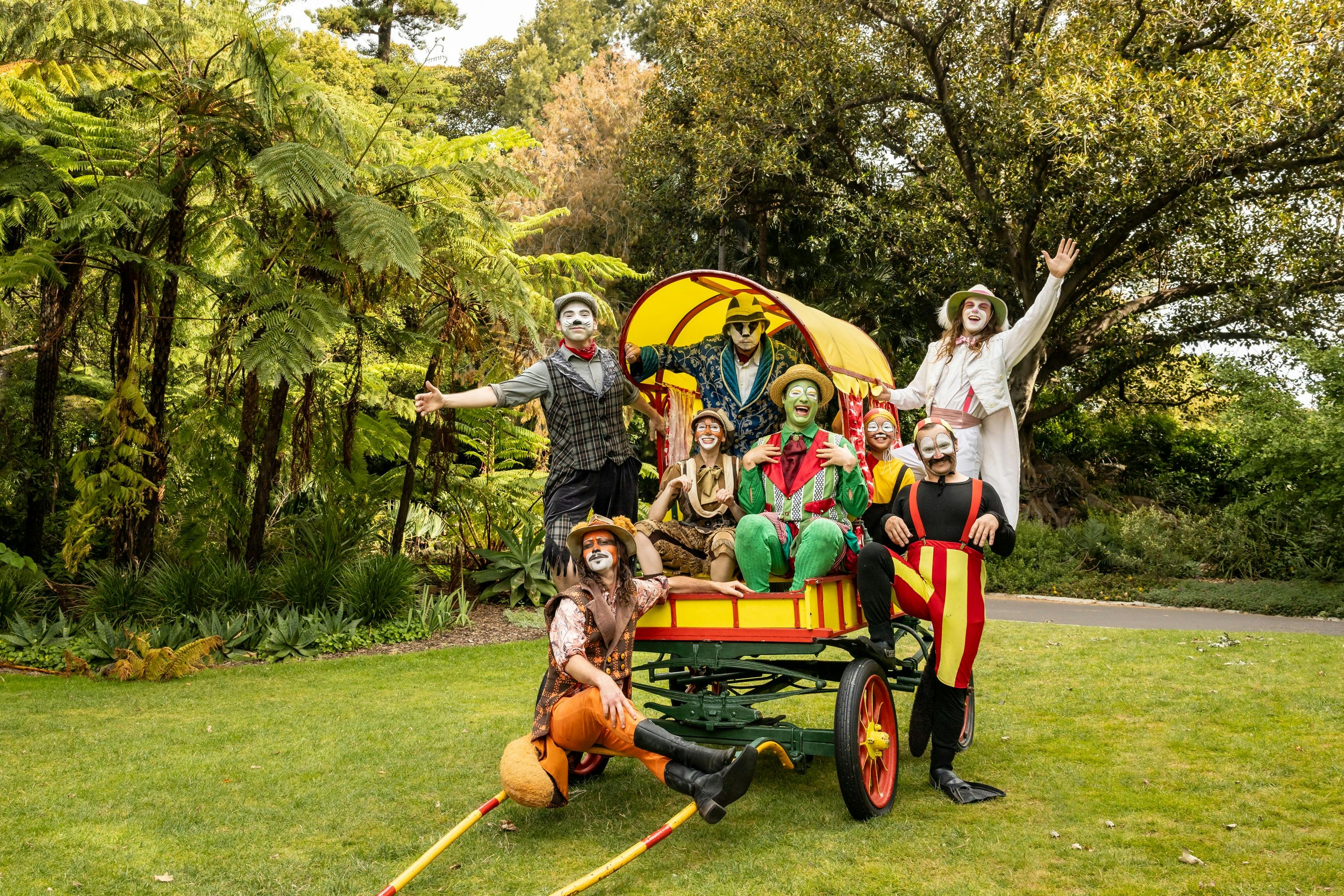 Pictured are the Wind in the Willow characters in a Wagon