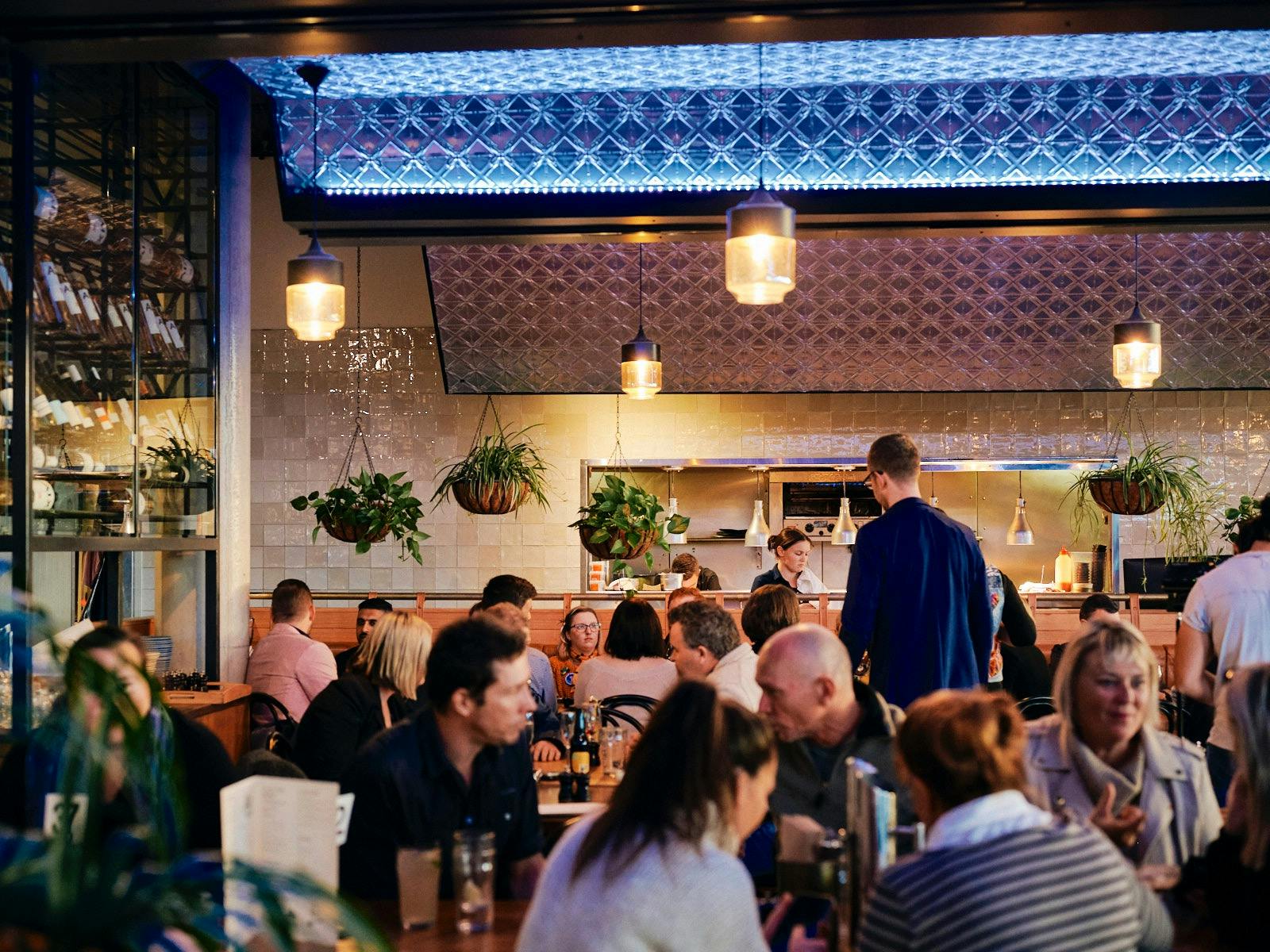 Interior of pub restaurant in the evening