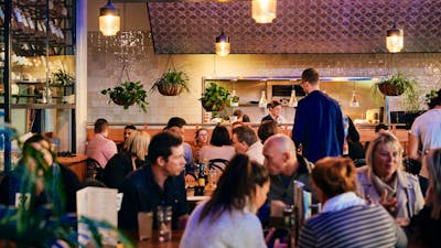 Interior of pub restaurant in the evening
