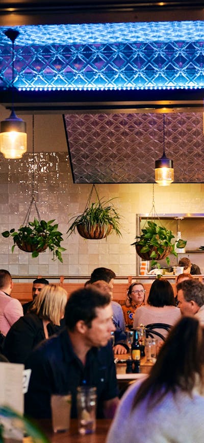 Interior of pub restaurant in the evening