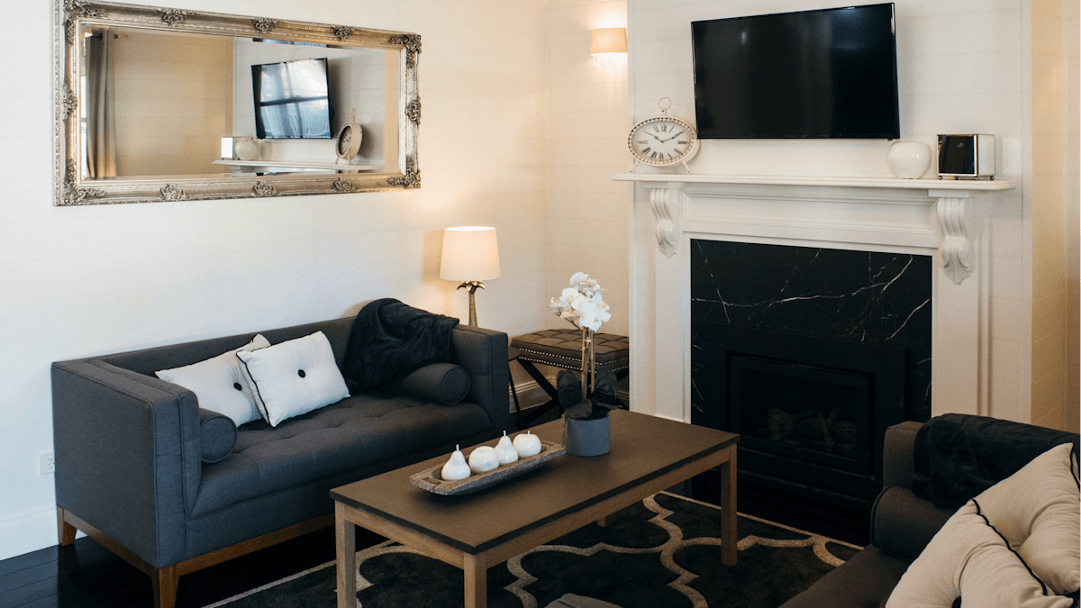 The cosy fireplace and lounge at the back section of the house