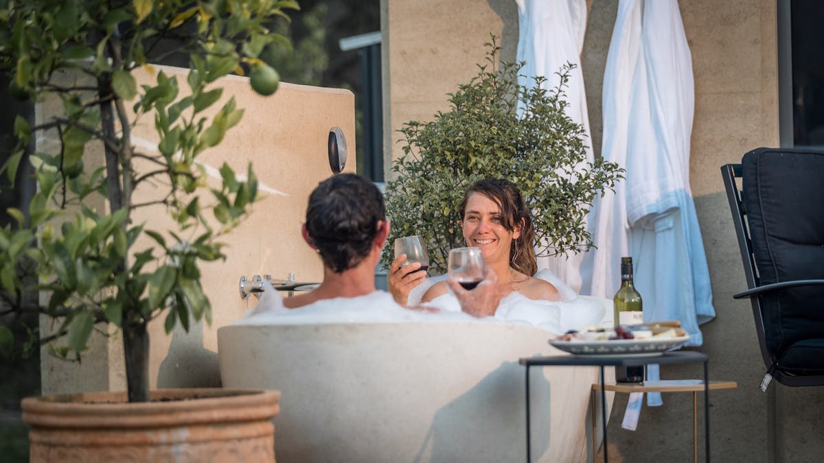 Relax in the luxurious stone bath and enjoy the beautiful evening stars at Earth & Soul Retreat