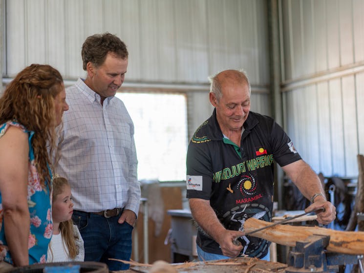 A family visiting Sandhills Artefacts