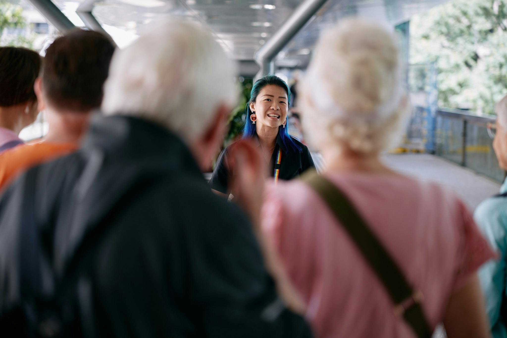 Museum guide leading tour