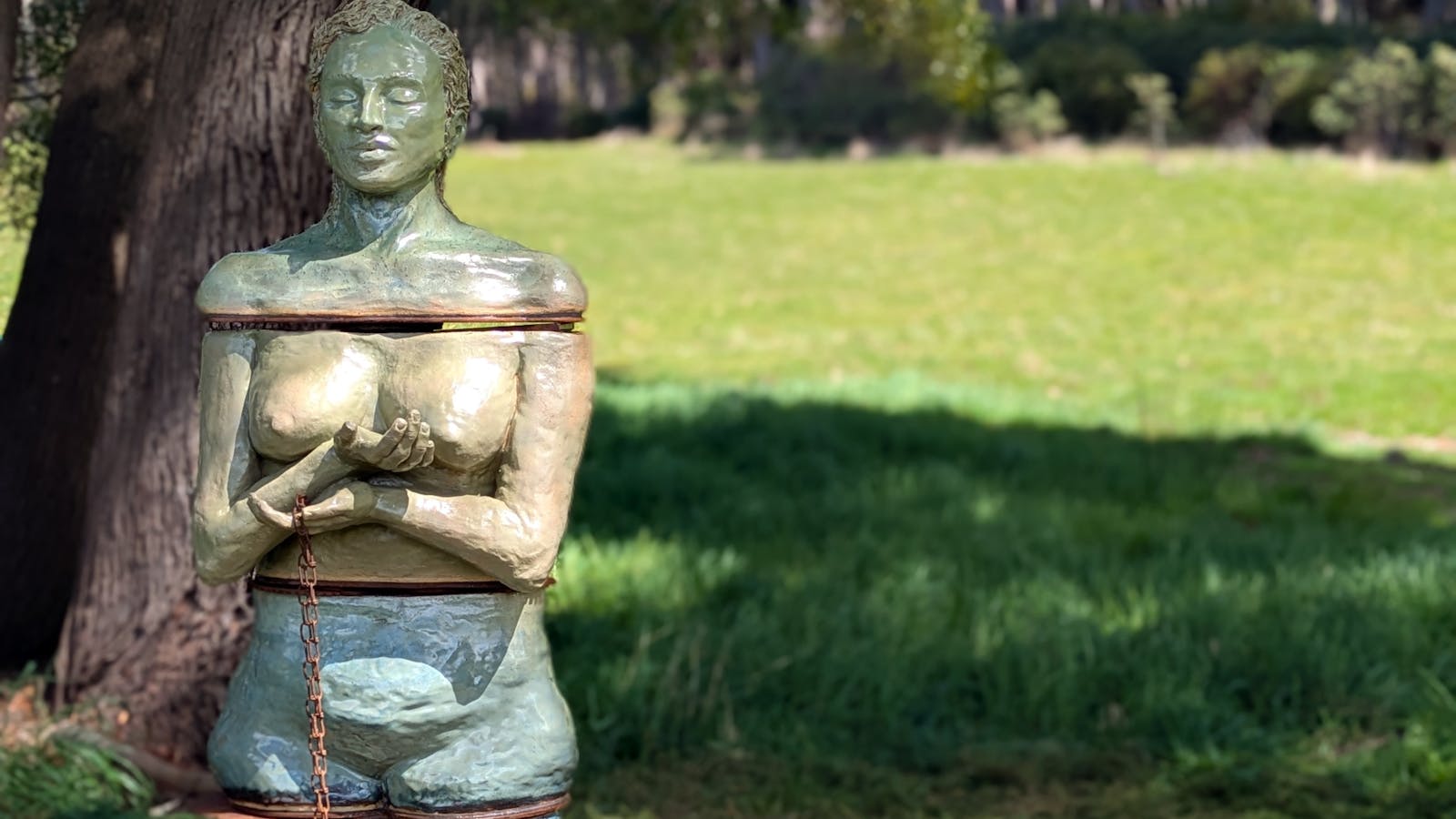 Mahalia White-McColl, Still Standing Ceramic, recycled steel and ash glaze 60cm x 160cm x 60cm,