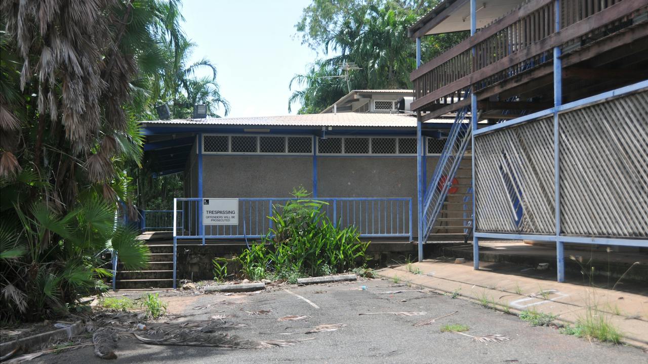 later residence on the site and function building in the background to the left.