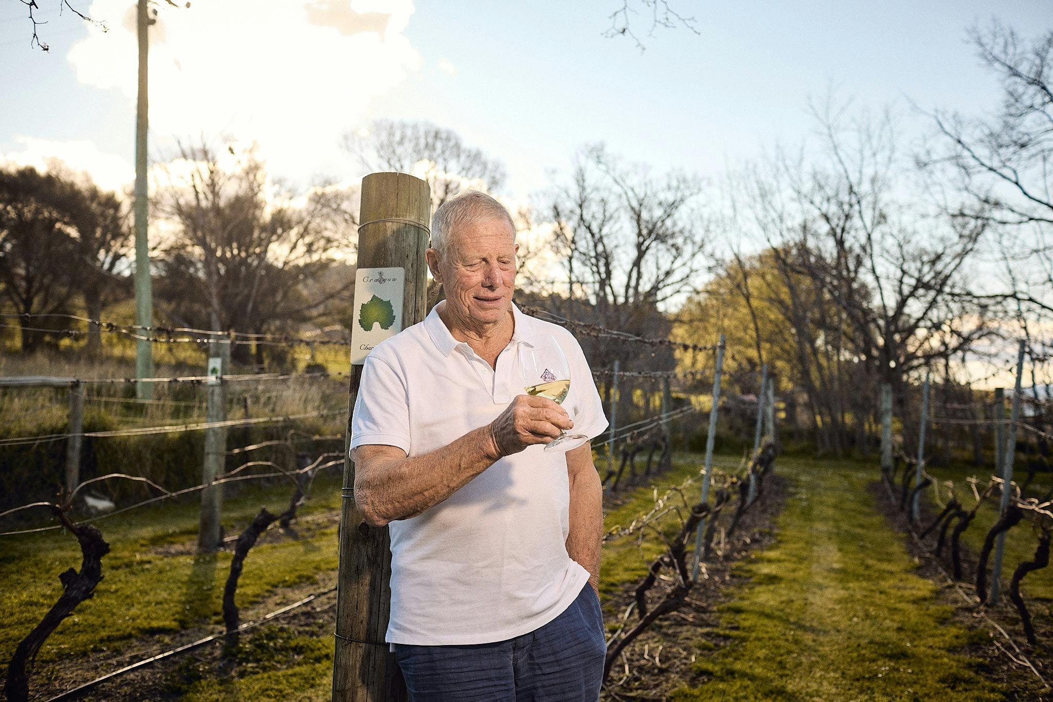 Vigneron Barry Edwards in his vines at Craigow Vineyard