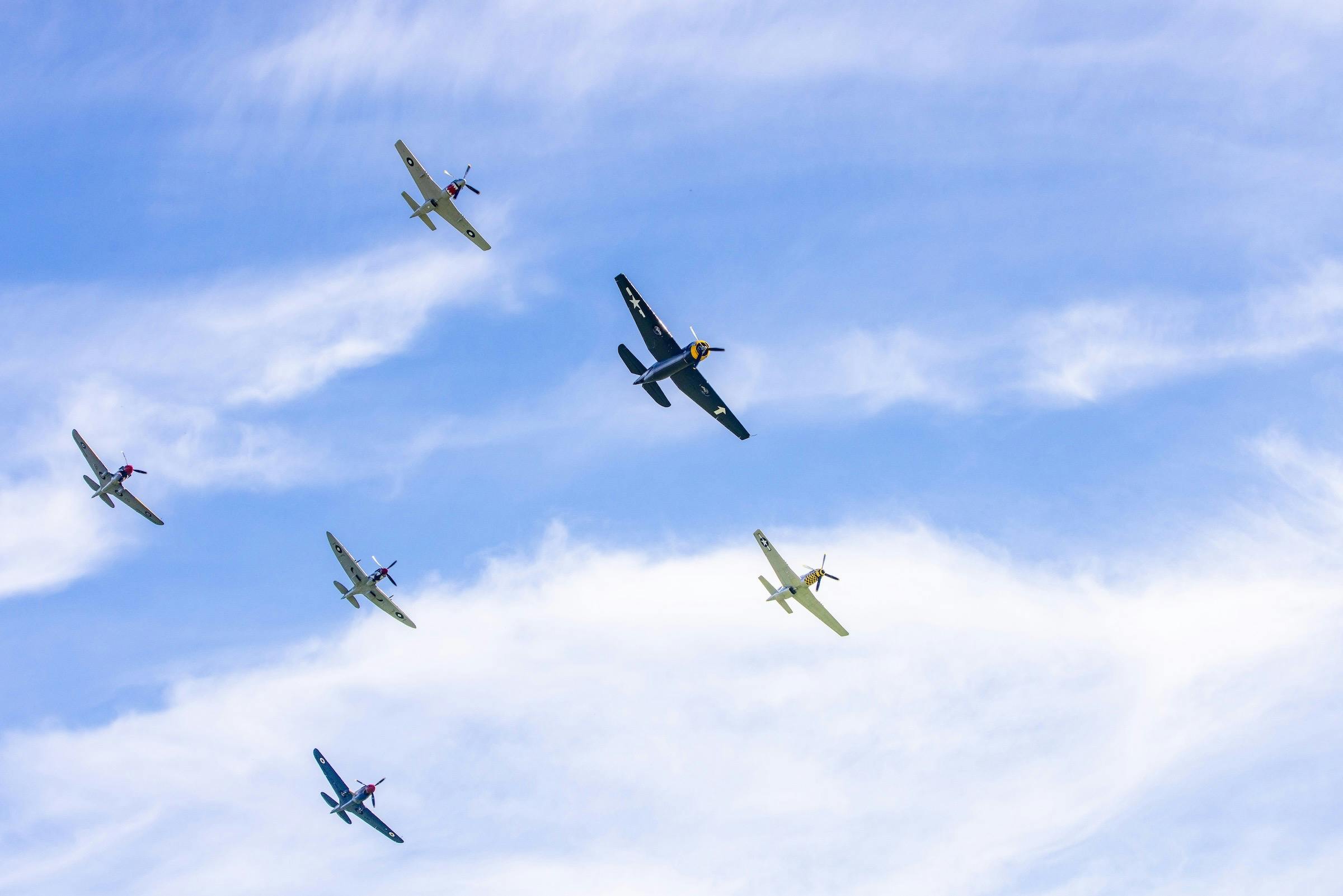 An incredible balbo formation of historic warbirds at Wings Over Shellharbour