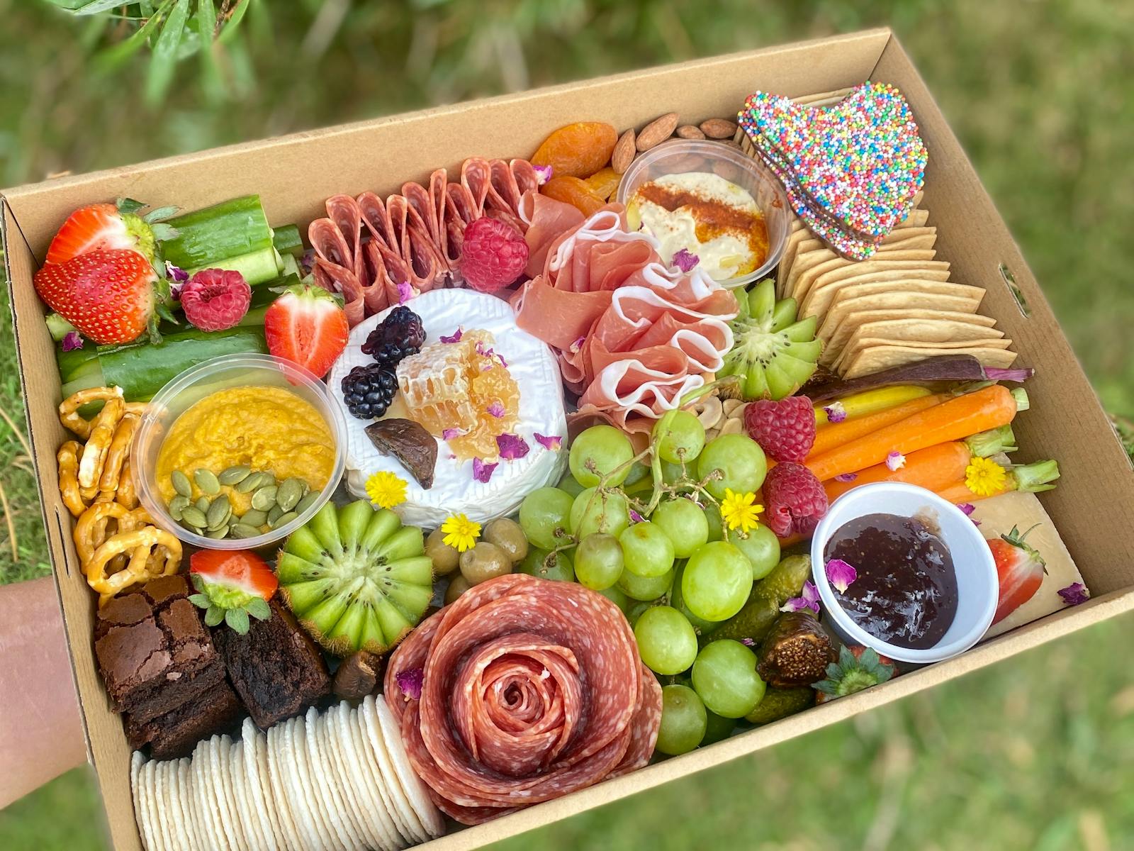 Grazing platter filled with delicious Tasmanian cheese and produce