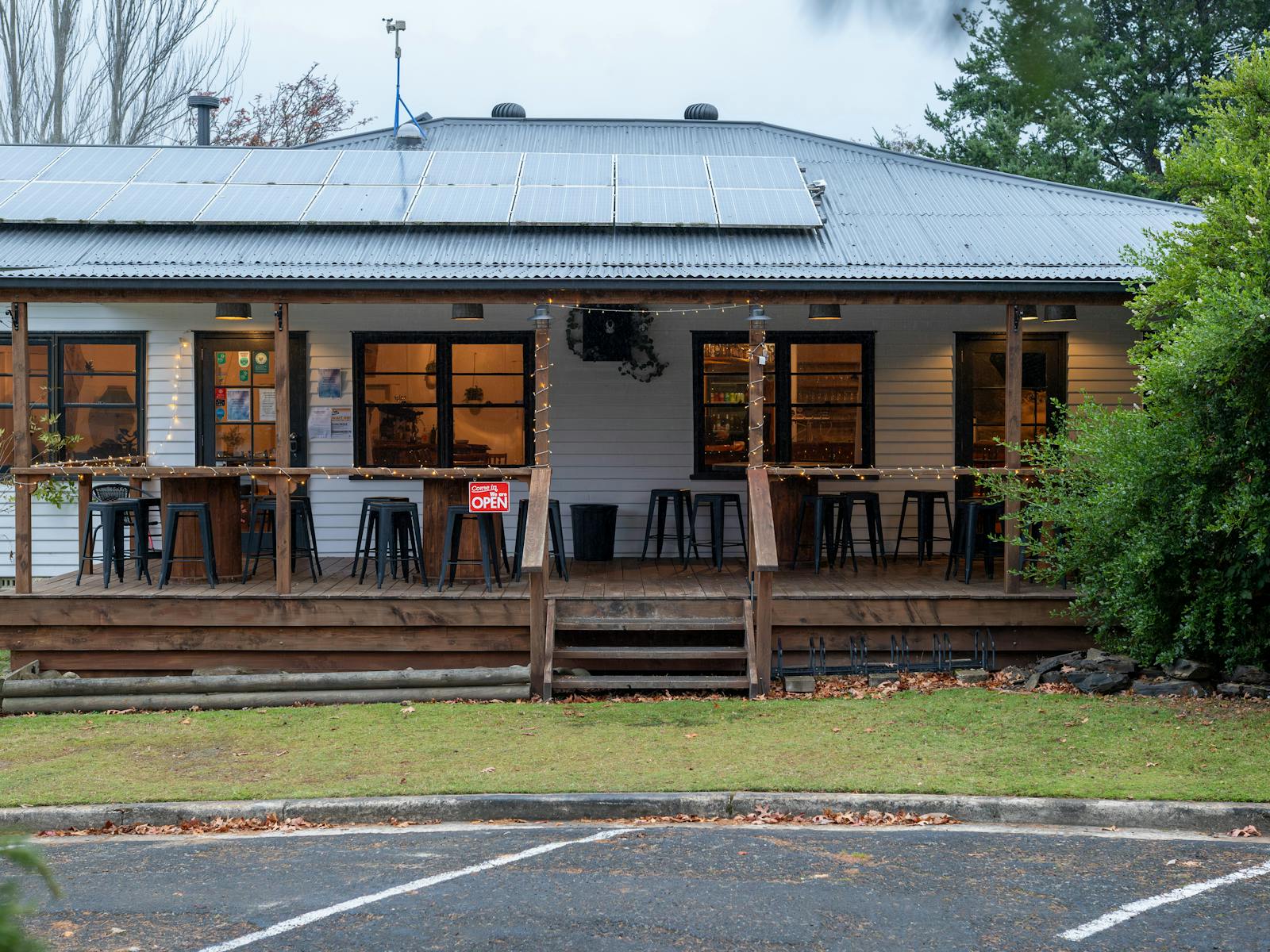 Experience the charm of Maydena Eats with outdoor seating, perfect for a relaxing meal in nature.