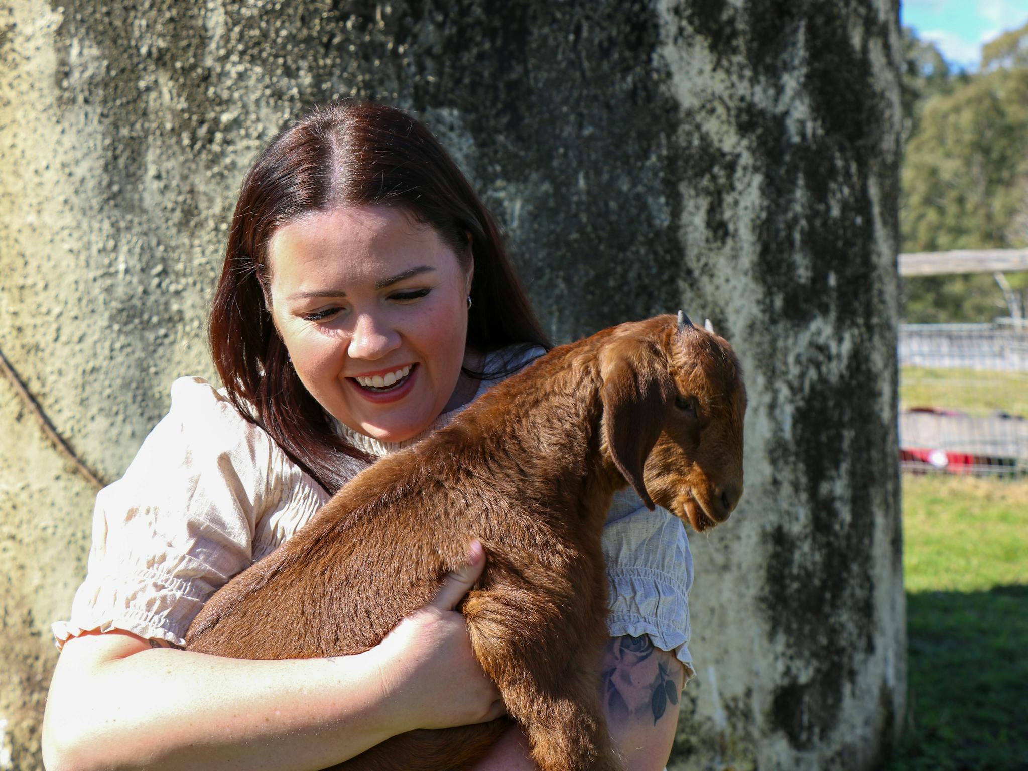 lady with happy goat lady with happy goat