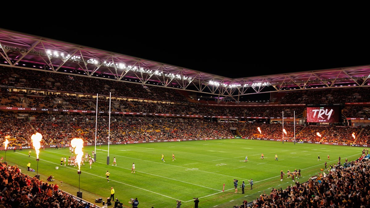 Try celebration at Suncorp Stadium
