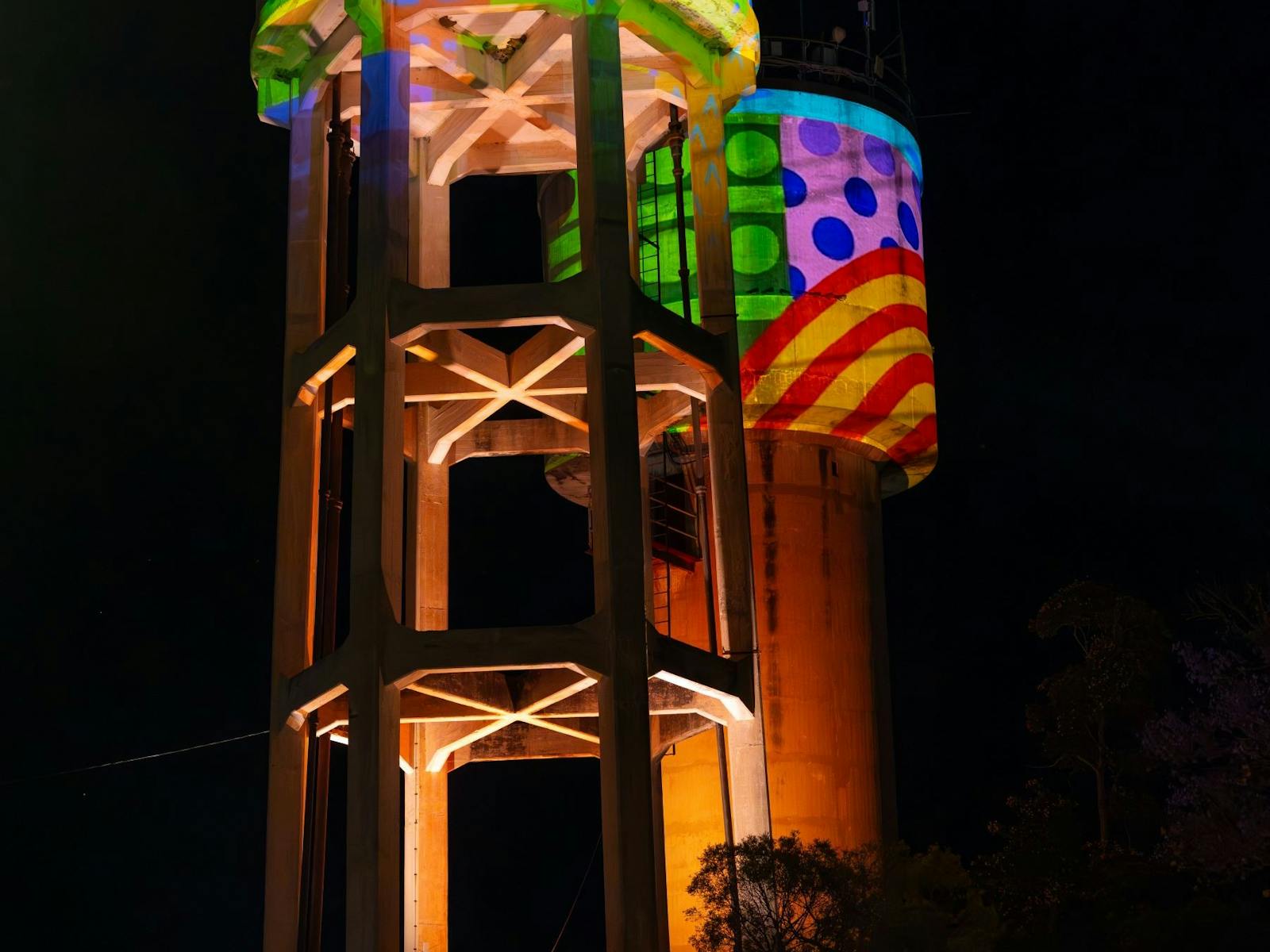 Light installation on water towers at Goondiwindi Light installation on water towers at Goondiwindi