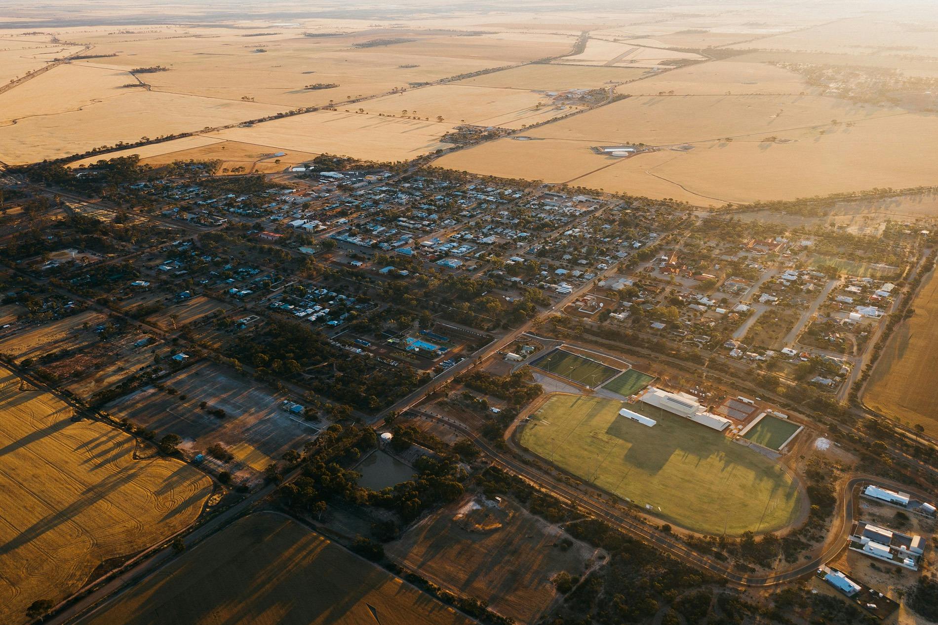 Aerial view of Bruce Rock township, Western Australia