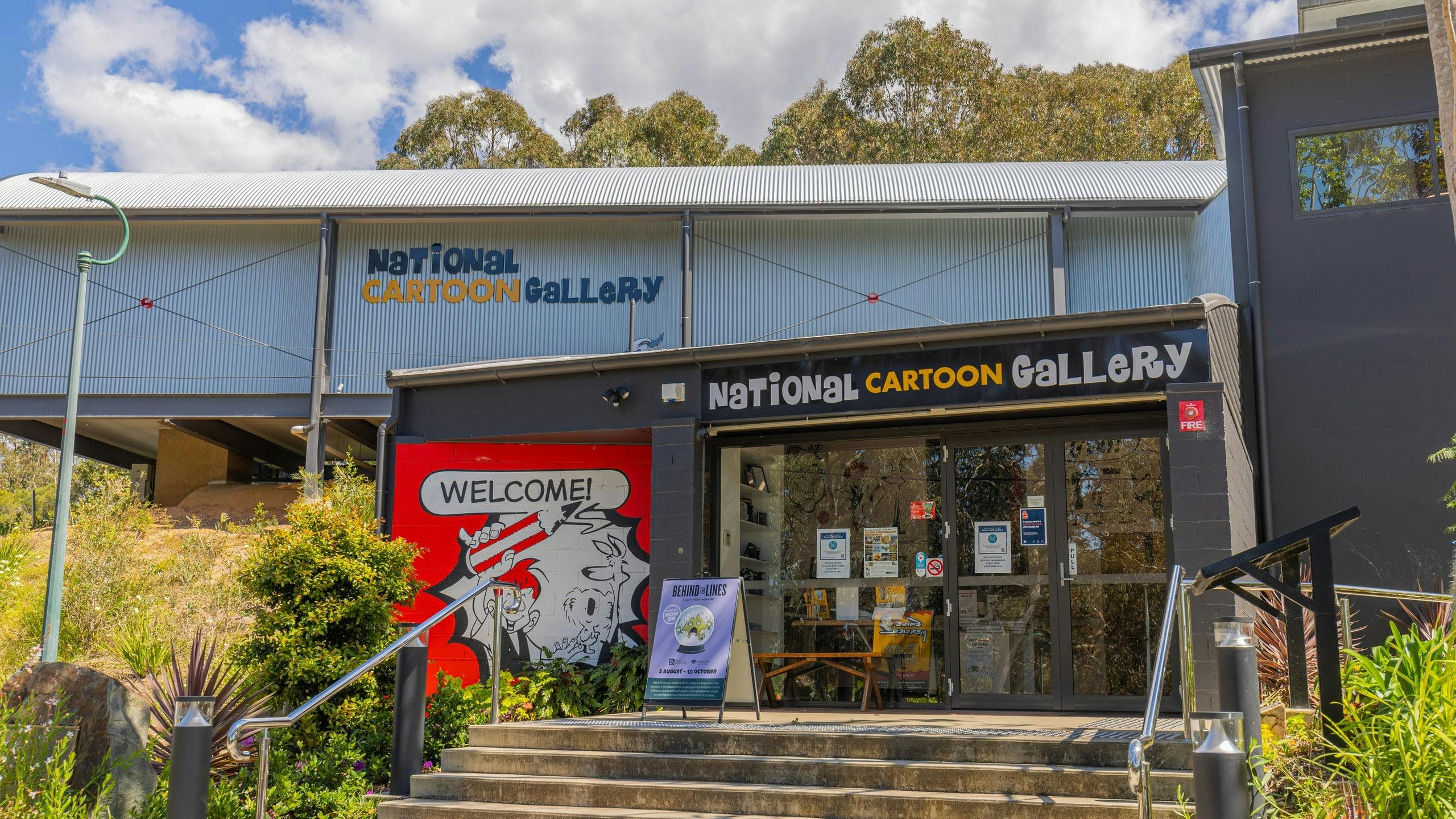 Entrance to the National Cartoon Gallery,  WWII Bunker Coffs Harbour, National Holden Motor Museum