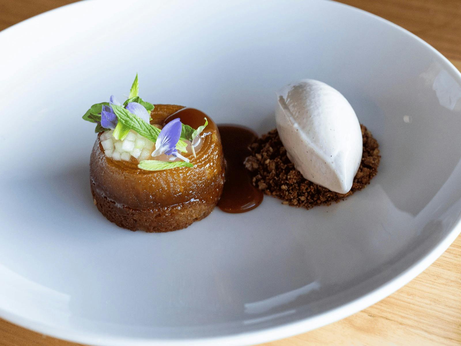 Hand made dessert using apples from the Printhie orchard.
