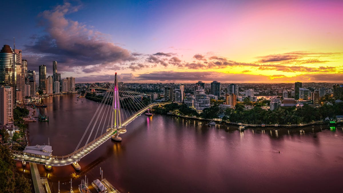 Sunset over Kangaroo Point and river in foreground