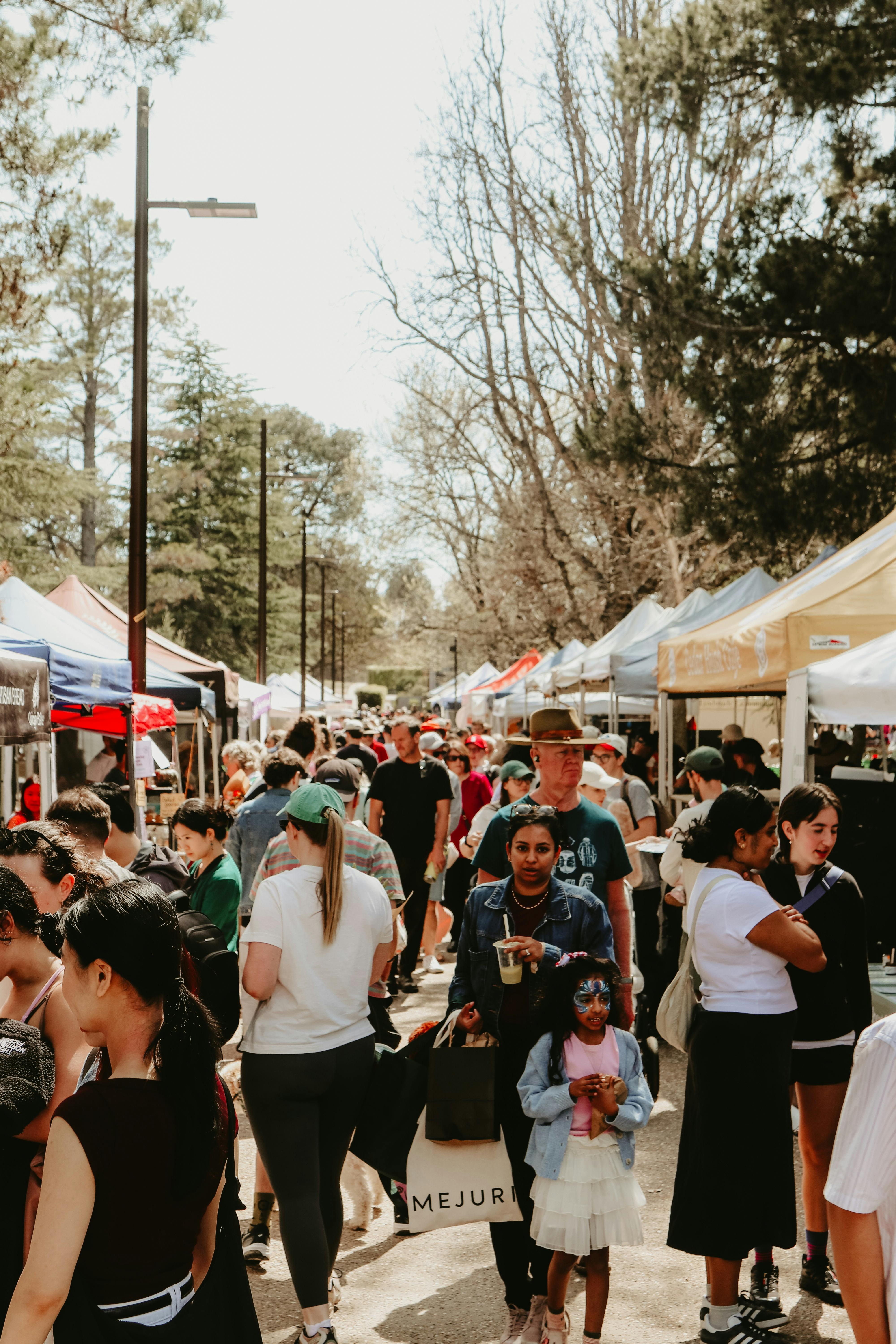 Image of people walking between the marquees at the Haig Park Village Markets