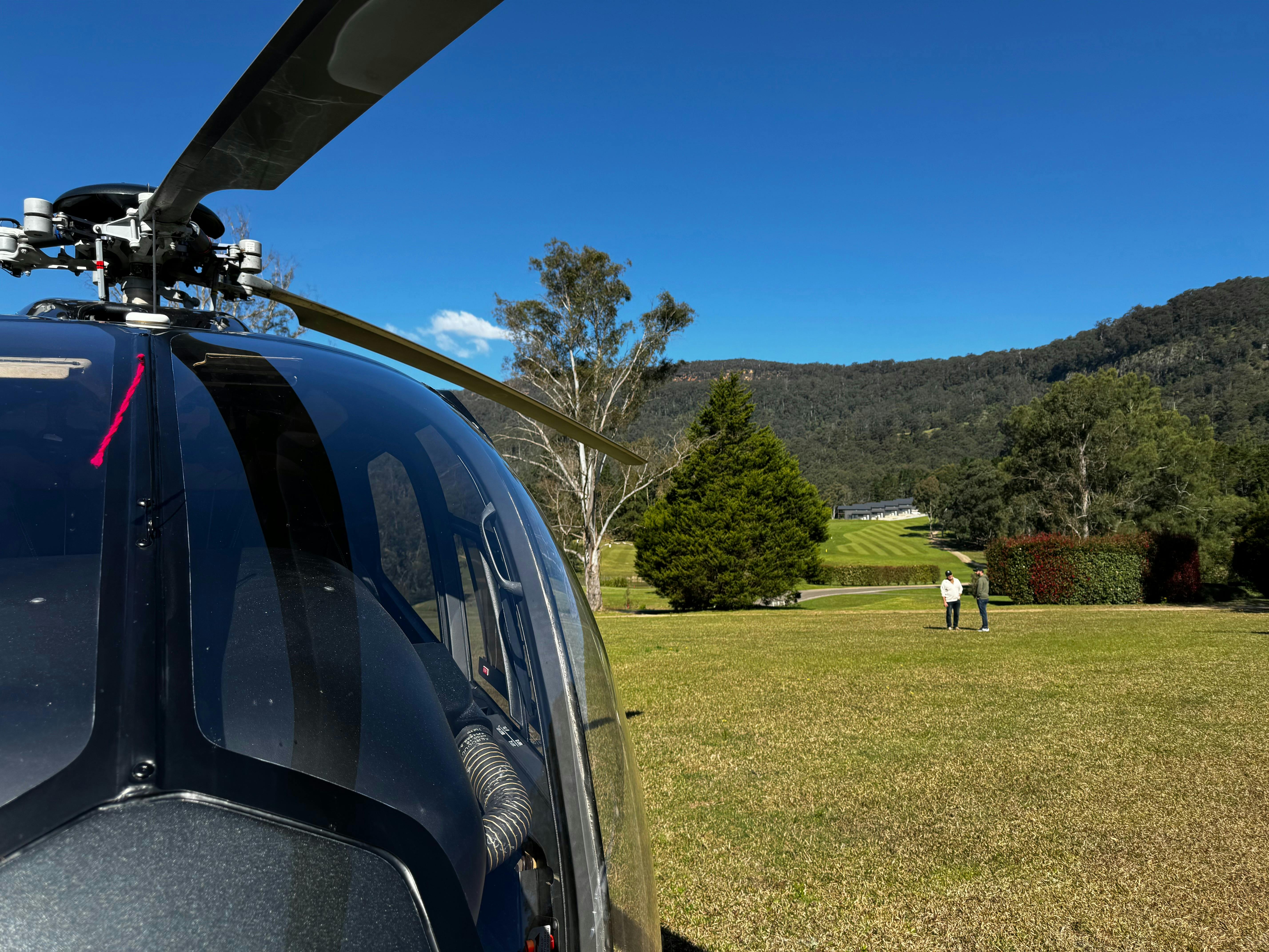 Helicopter parked at Golf course in Kangaroo Valley