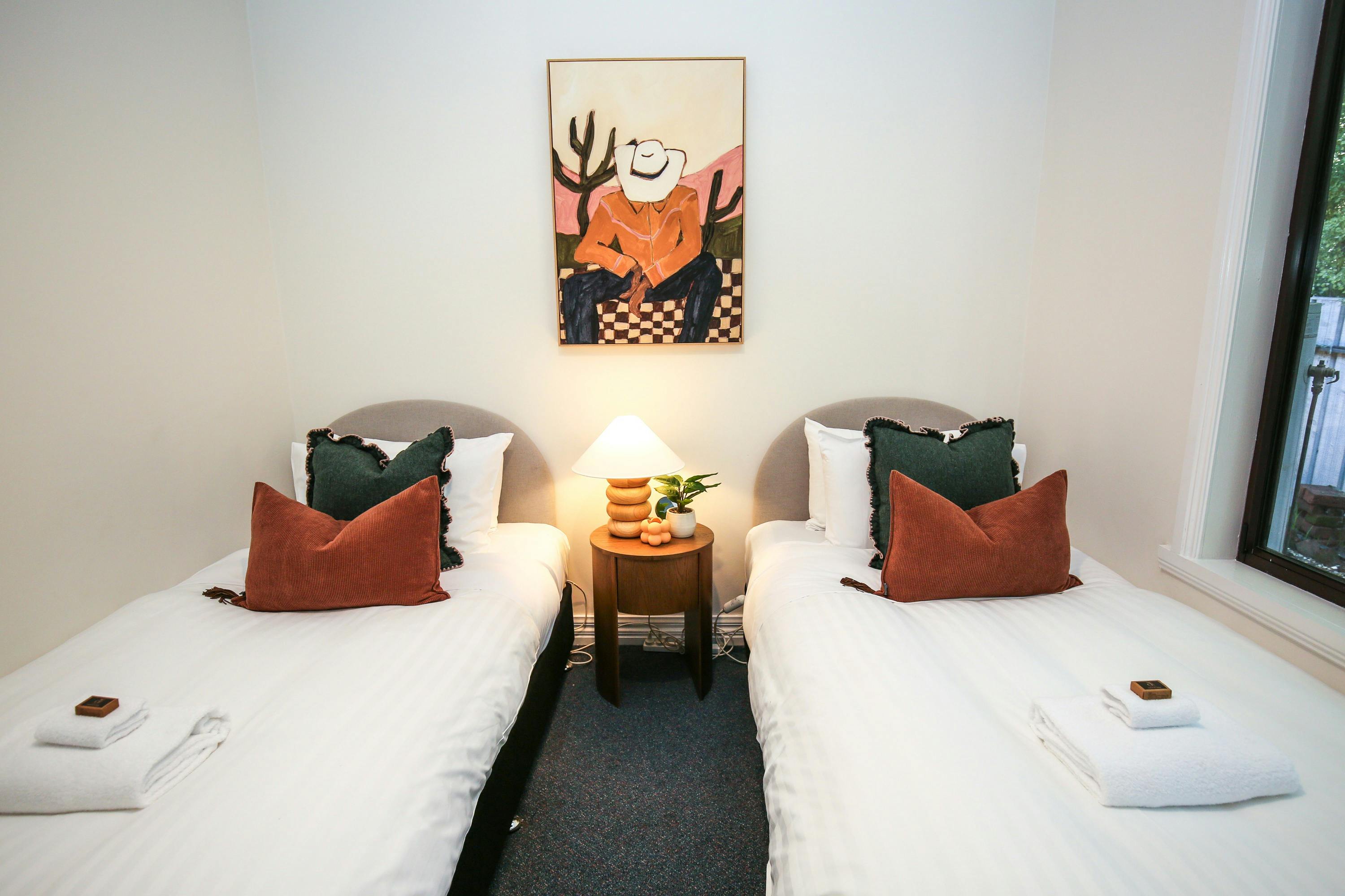Bedroom with two single beds Family holiday accommodation Bright Victori