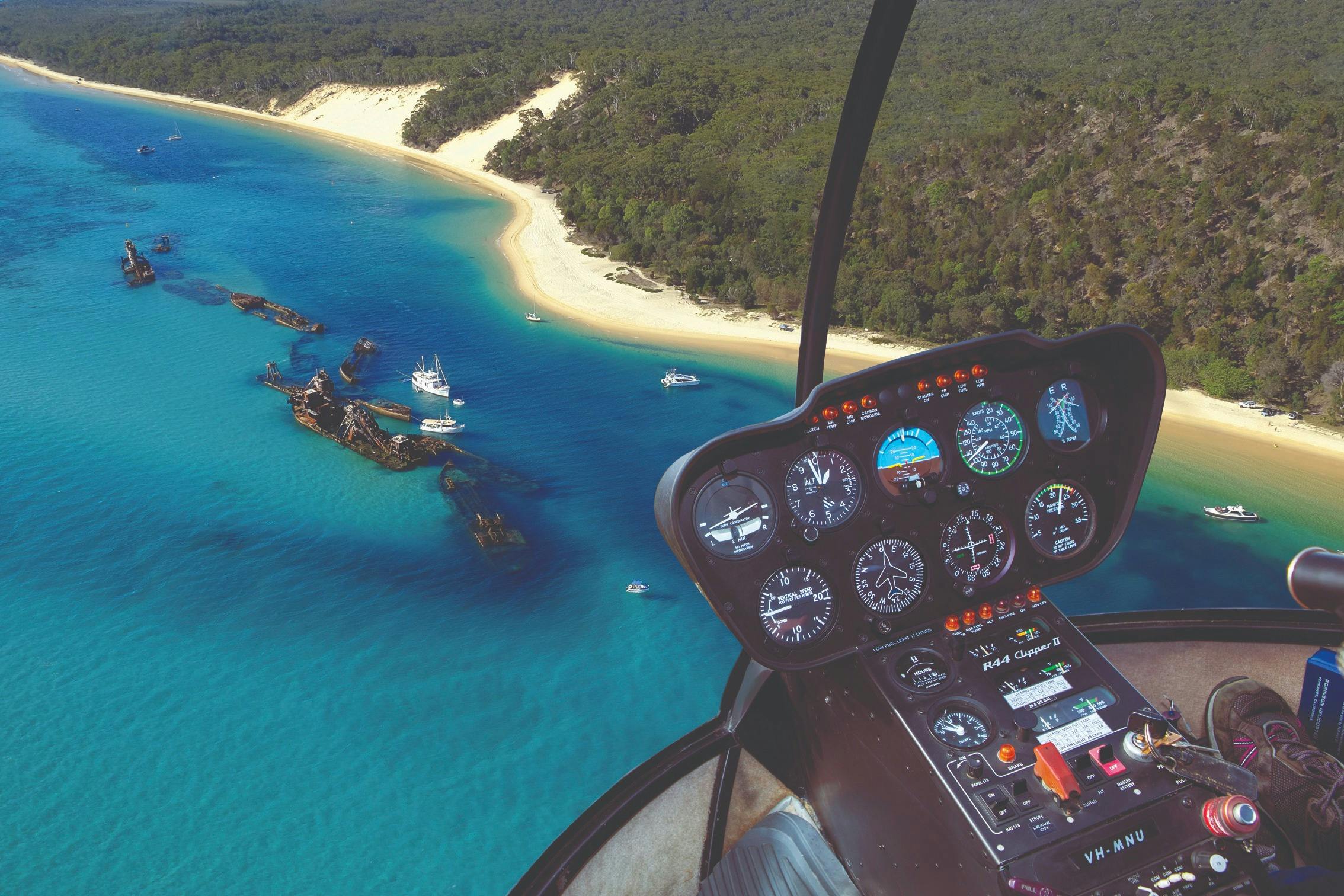 'Buzz the Wrecks' in a Tangalooma Helicopter tour