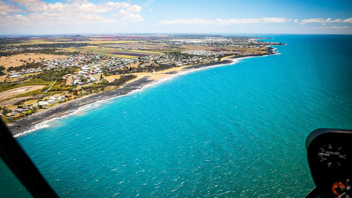 View from the cockpit of our Bundaberg Coastal Scenic Flight