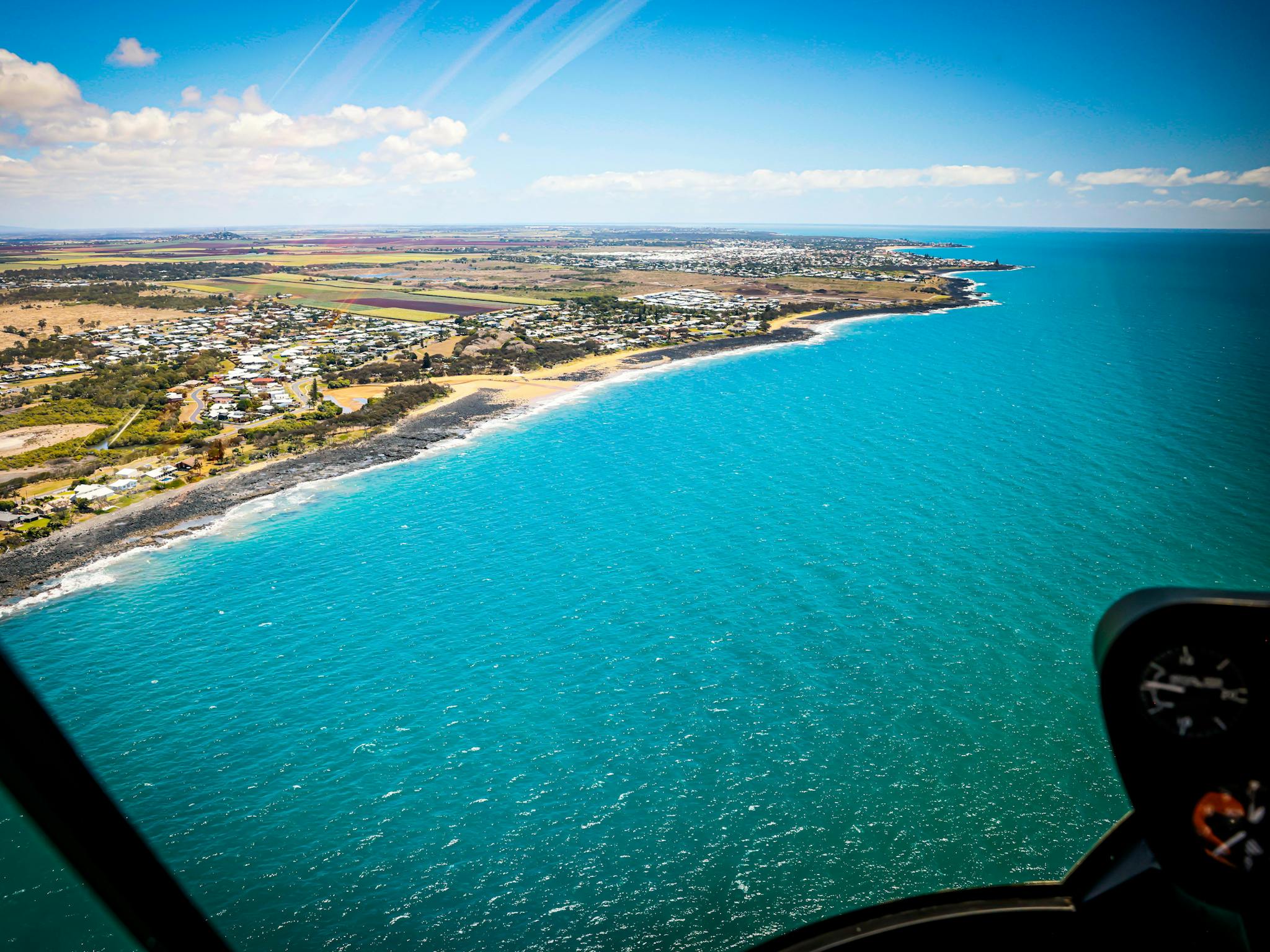 View from the cockpit of our Bundaberg Coastal Scenic Flight
