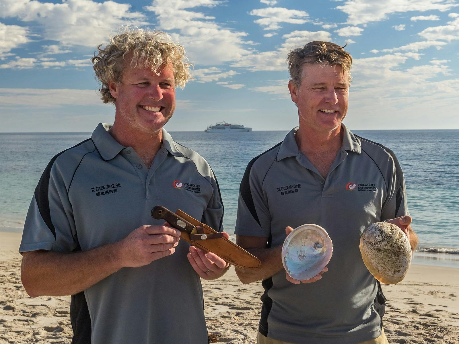 Sample abalone sashimi with wild abalone farmers on Flinders Island